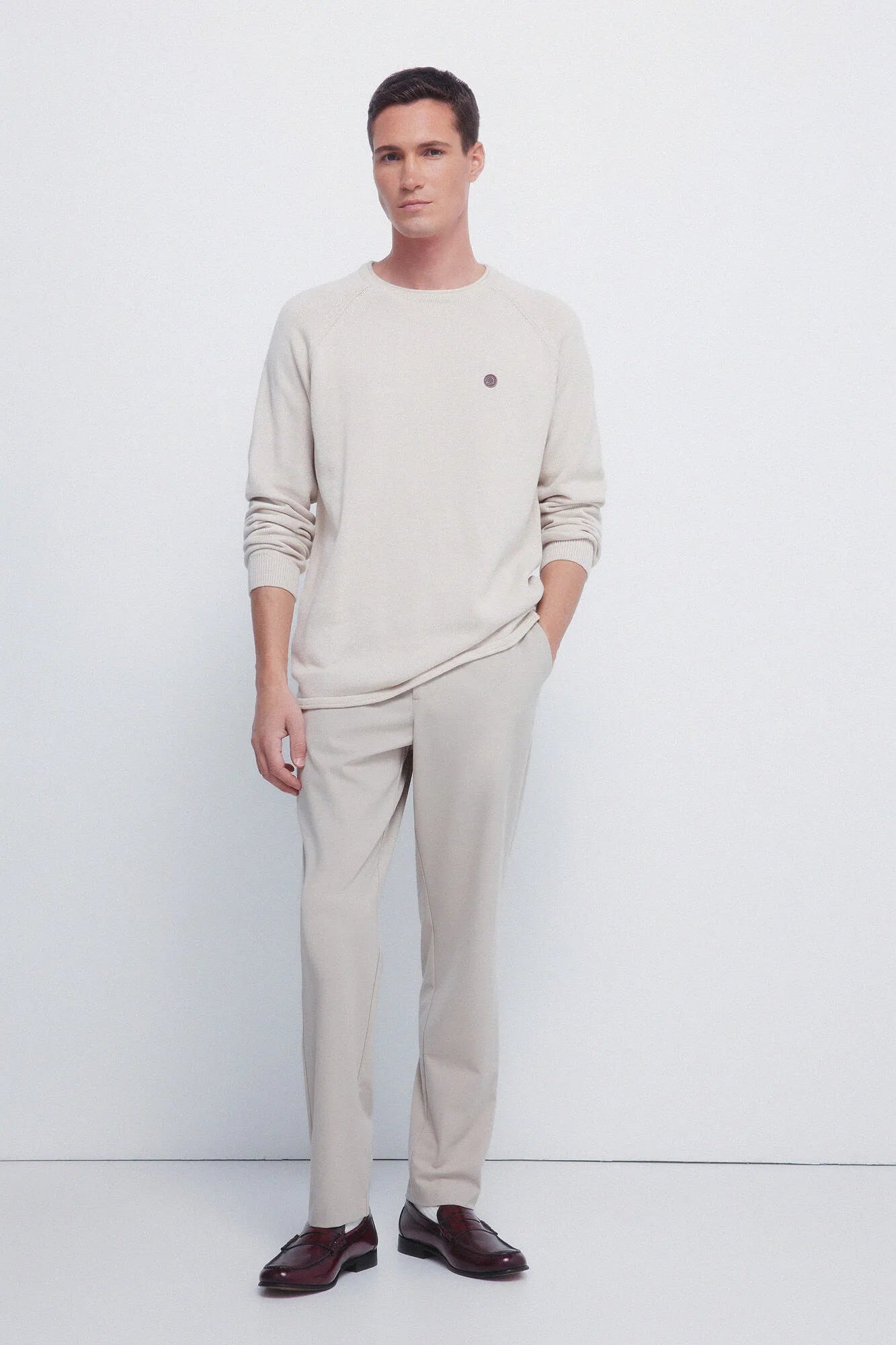 Springfield_Beige_Plain Neck -Neck Jumper_0032270_50_04