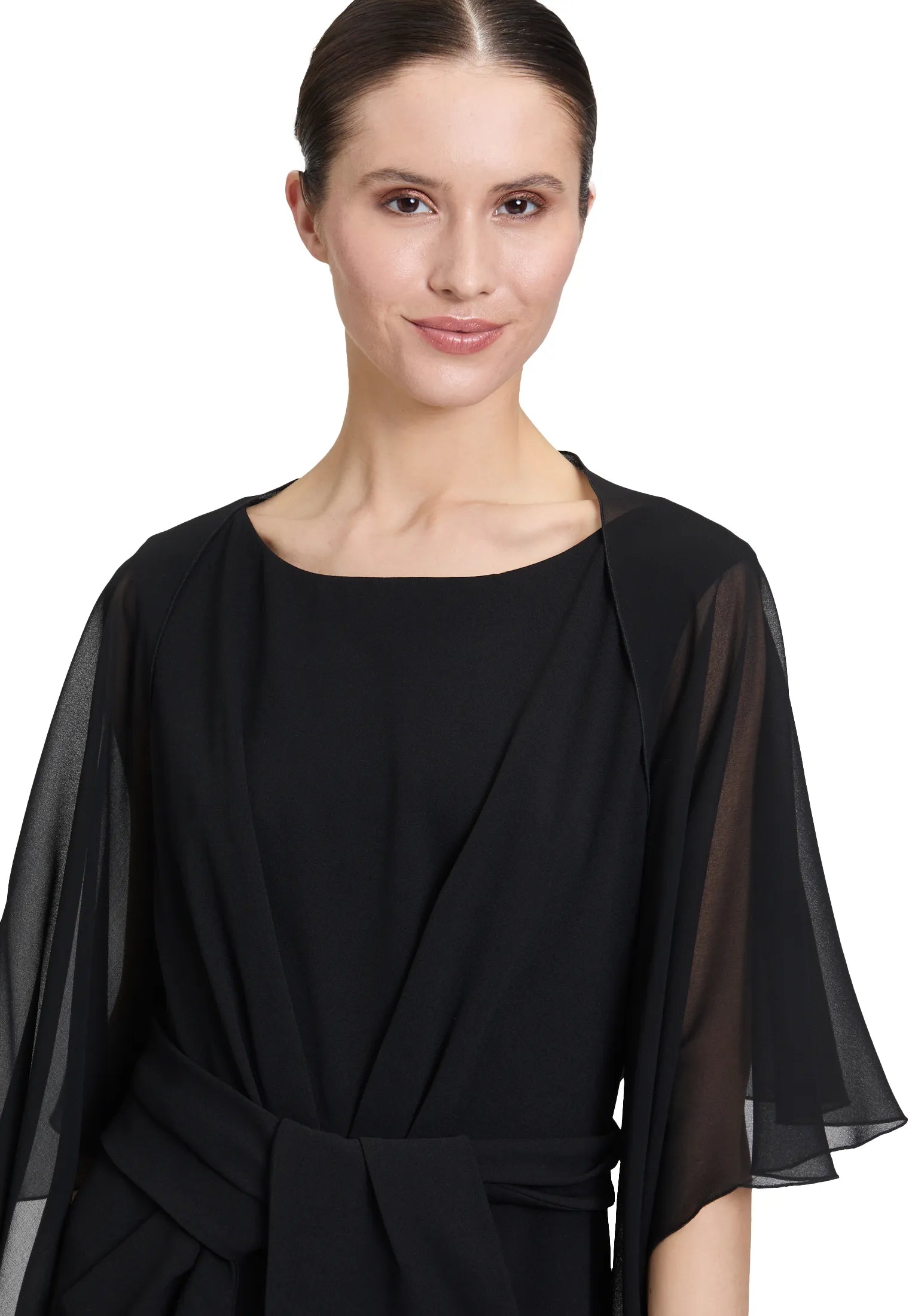 Vera Mont Jet Black Women Chiffon Stole with Flounce SKU: 0071-4825_9042 Image 01