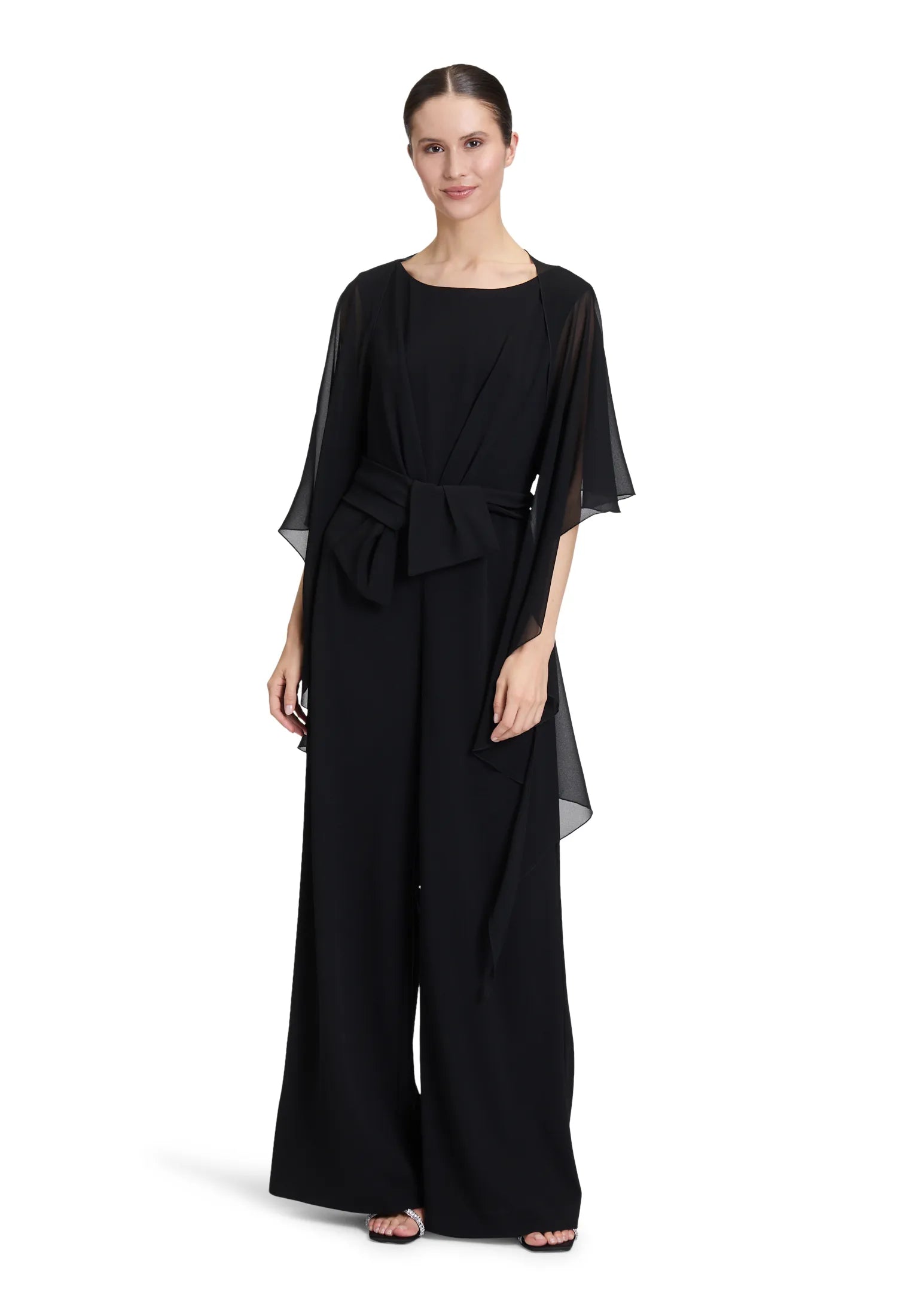Vera Mont Jet Black Women Chiffon Stole with Flounce SKU: 0071-4825_9042 Image 02