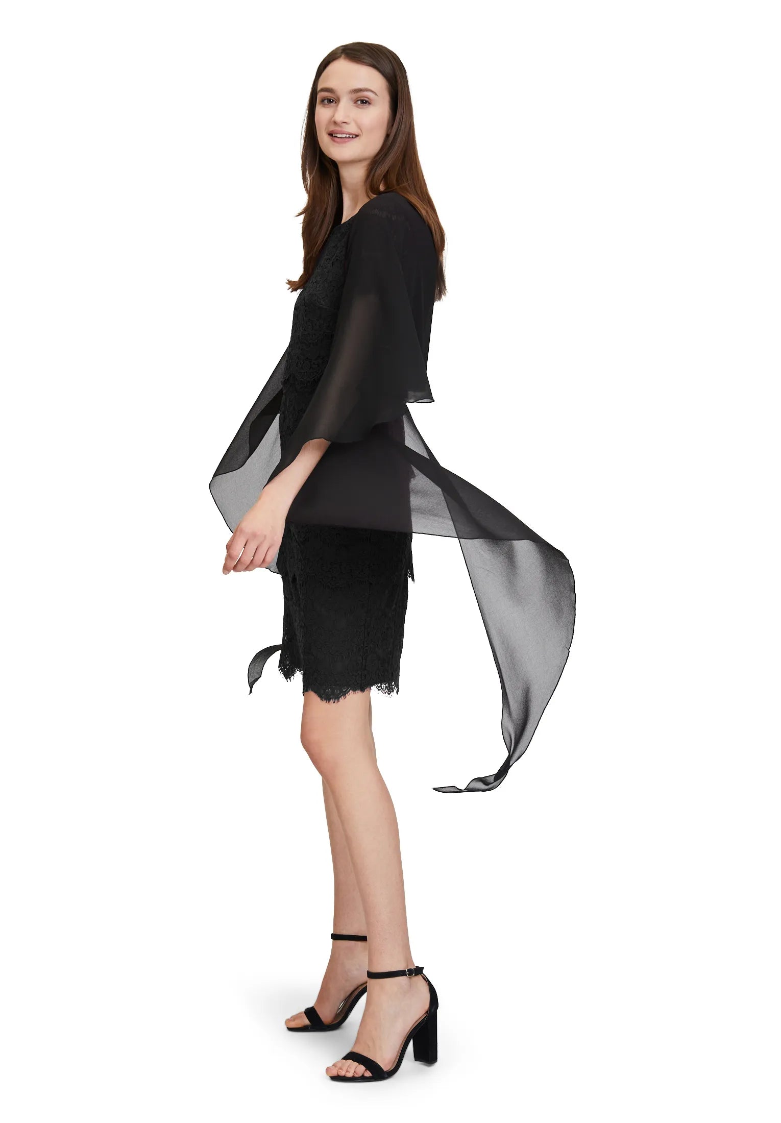 Vera Mont Jet Black Women Chiffon Stole with Flounce SKU: 0071-4825_9042 Image 04