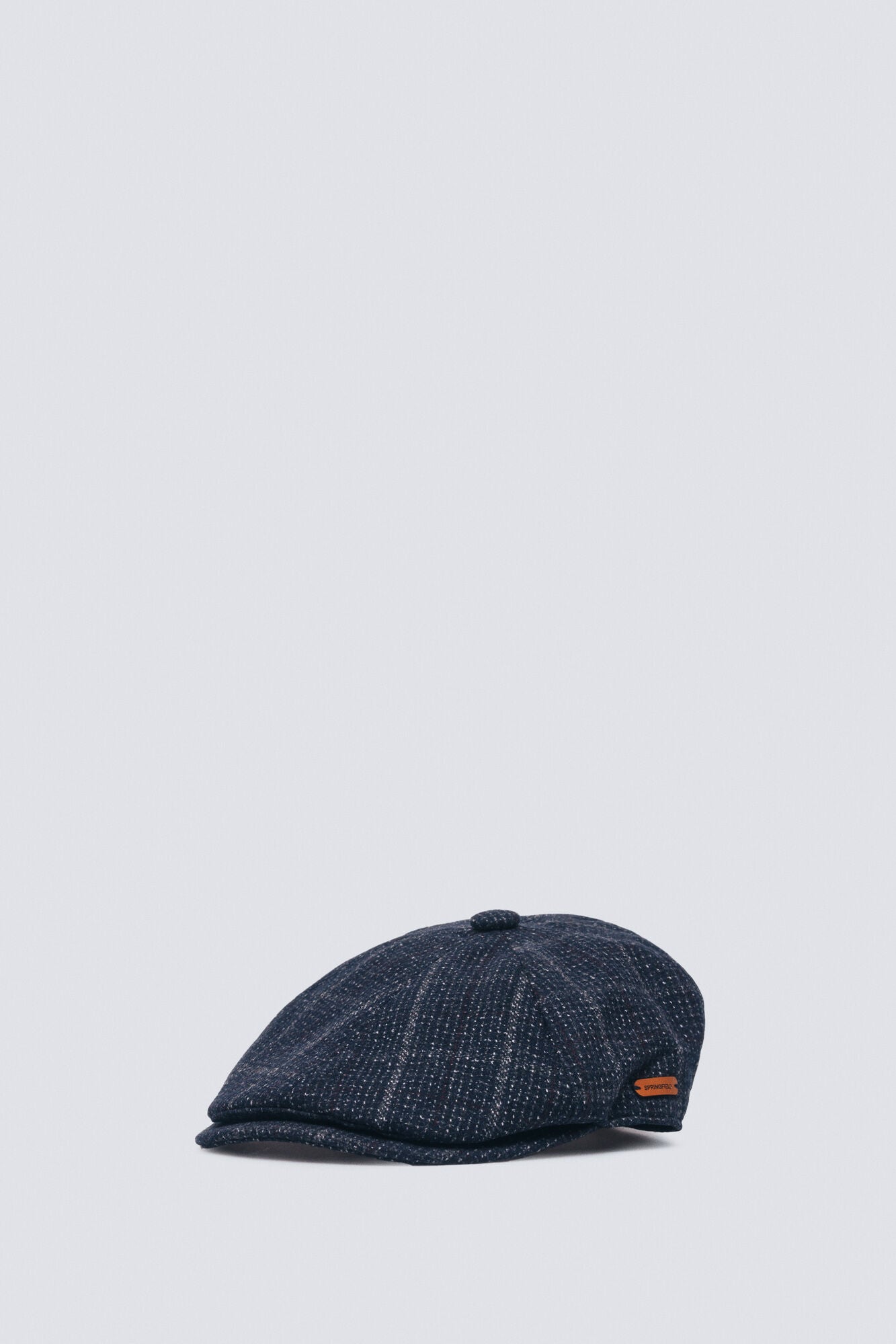Springfield_Dark Blue_Blue Wool Blend Herringbone Flat Cap_0122836_11_05