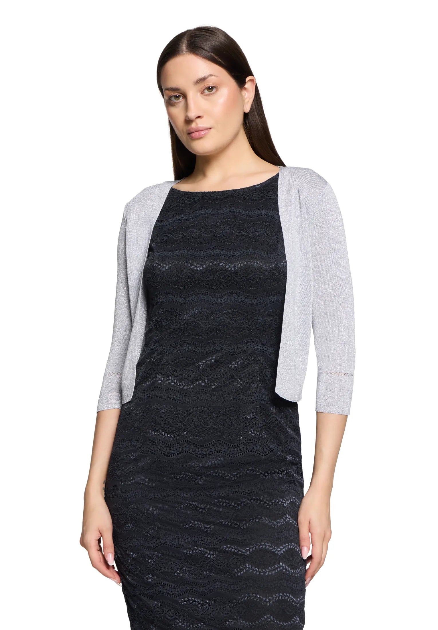 Vera Mont Grey/Silver Women Open Knit Bolero SKU: 0225-4818_9894 Image 01