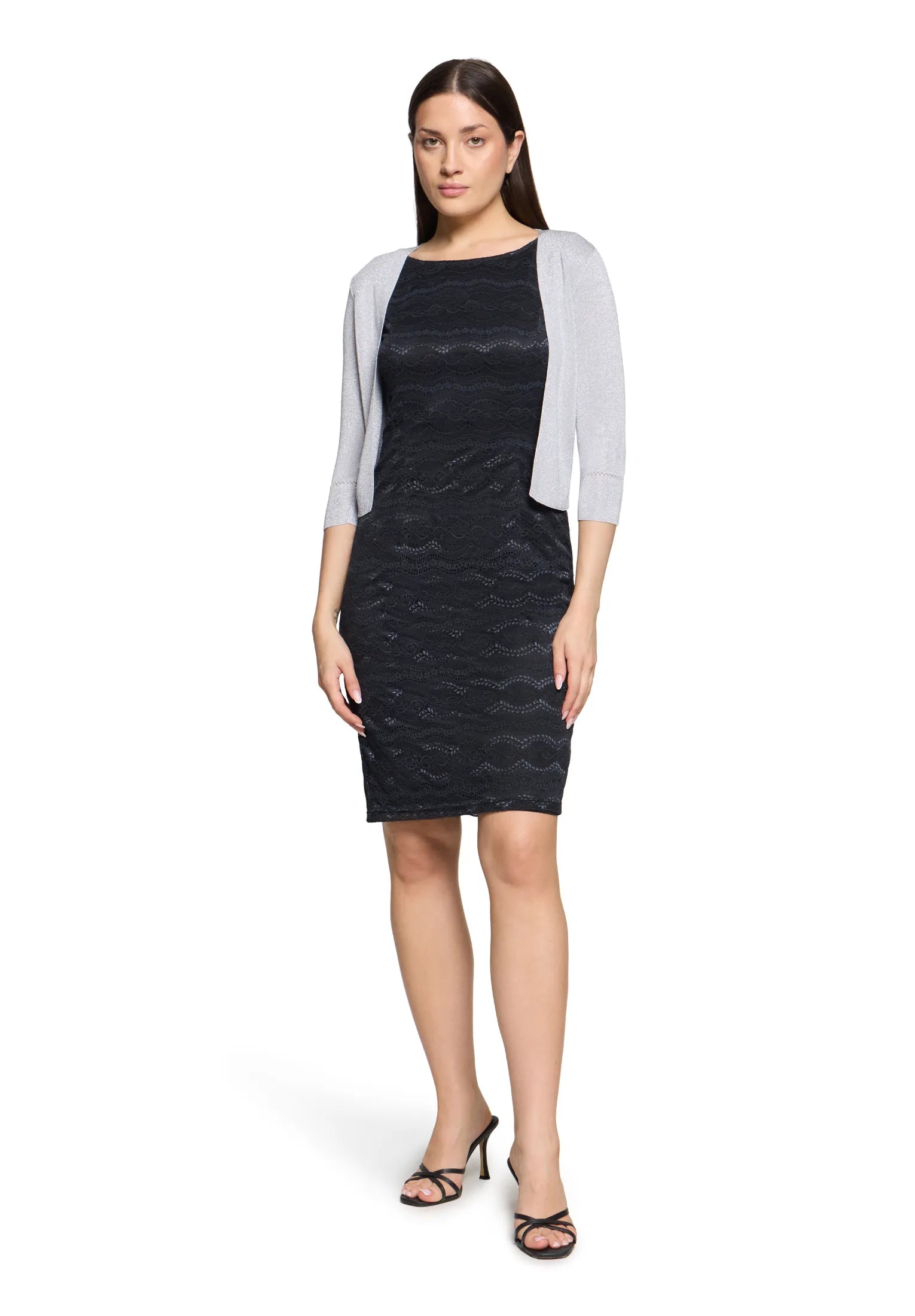 Vera Mont Grey/Silver Women Open Knit Bolero SKU: 0225-4818_9894 Image 02