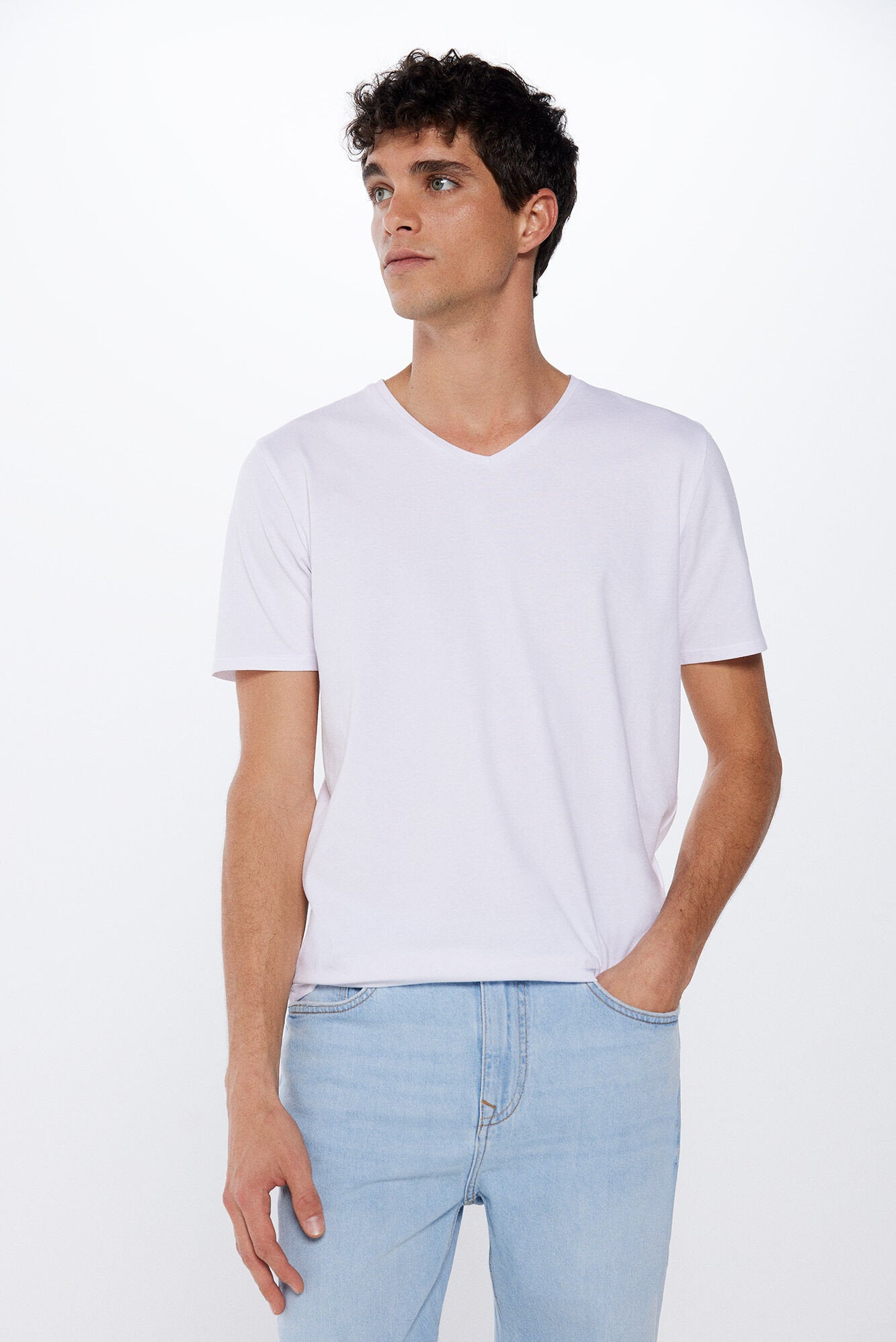 Basic Plain V Neck T Shirt_0247063_99_05
