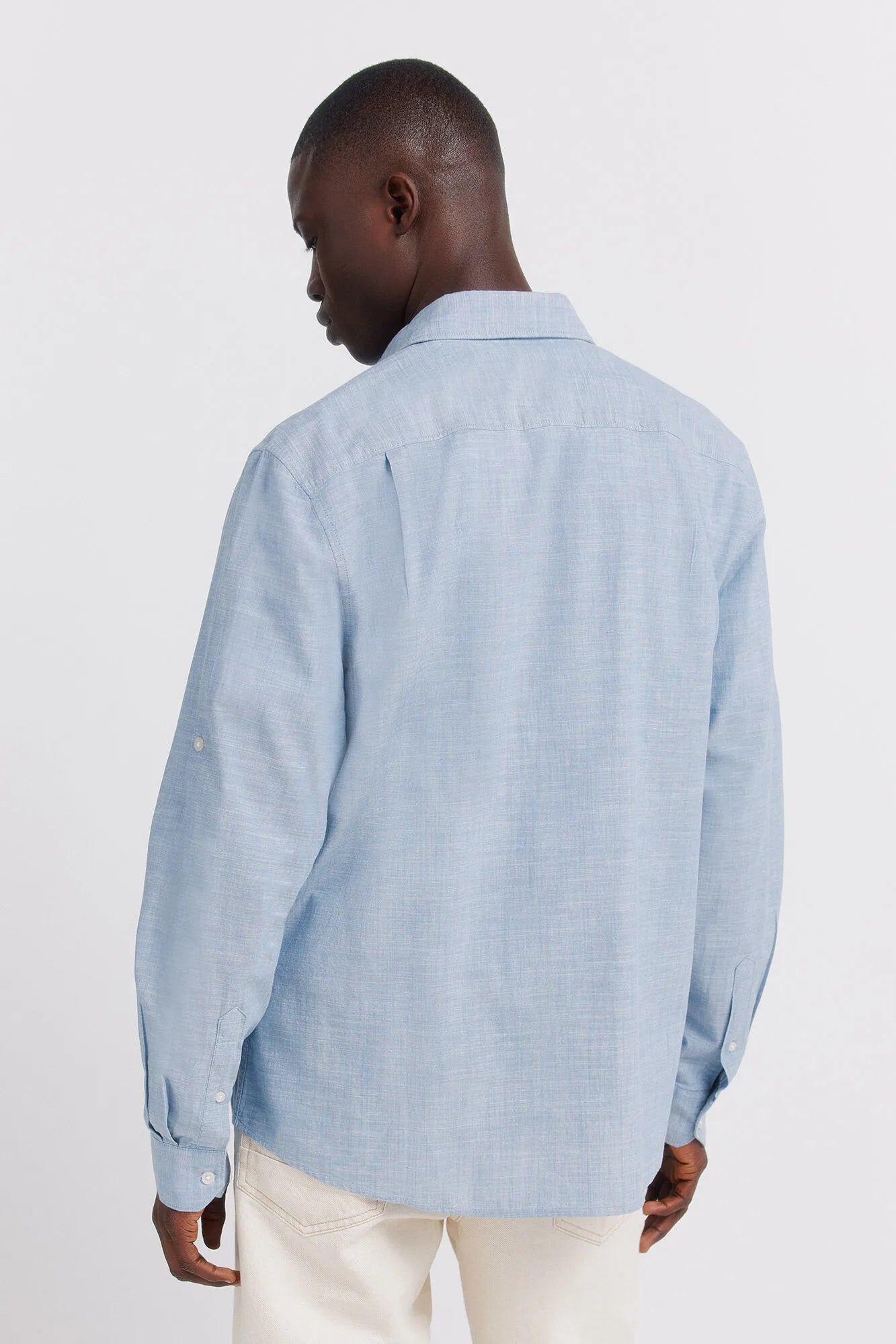 Springfield Blue Men Slub Cotton Shirt SKU: 0273619_14 Image 03