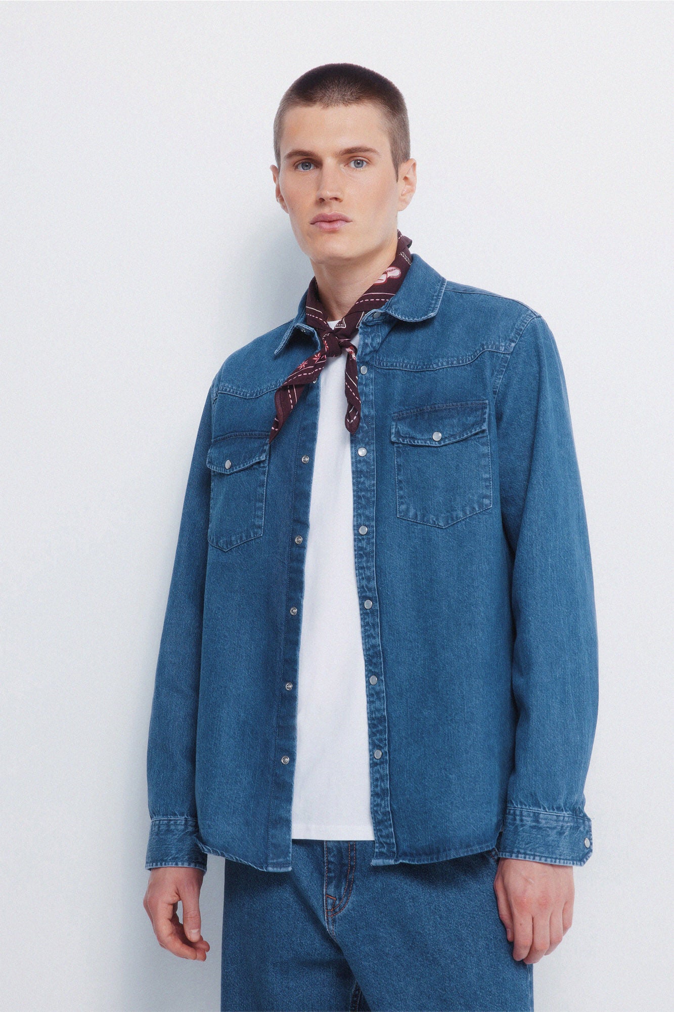 Springfield_Medium Blue_Denim Shirt with Yoke_0292386_14_03