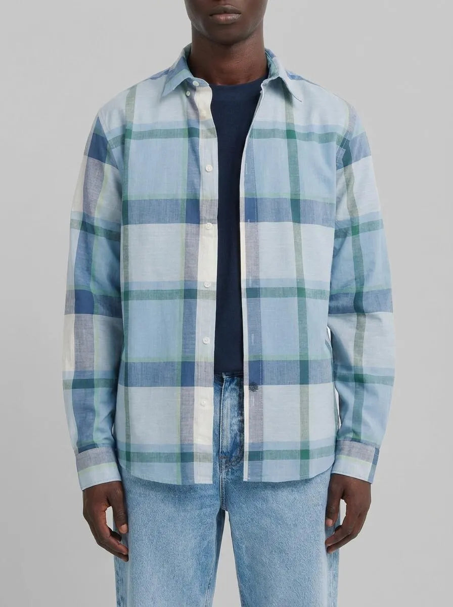 Springfield Blue Men Cotton Lightweight Plaid Shirt SKU: 0333125_16 Image 00