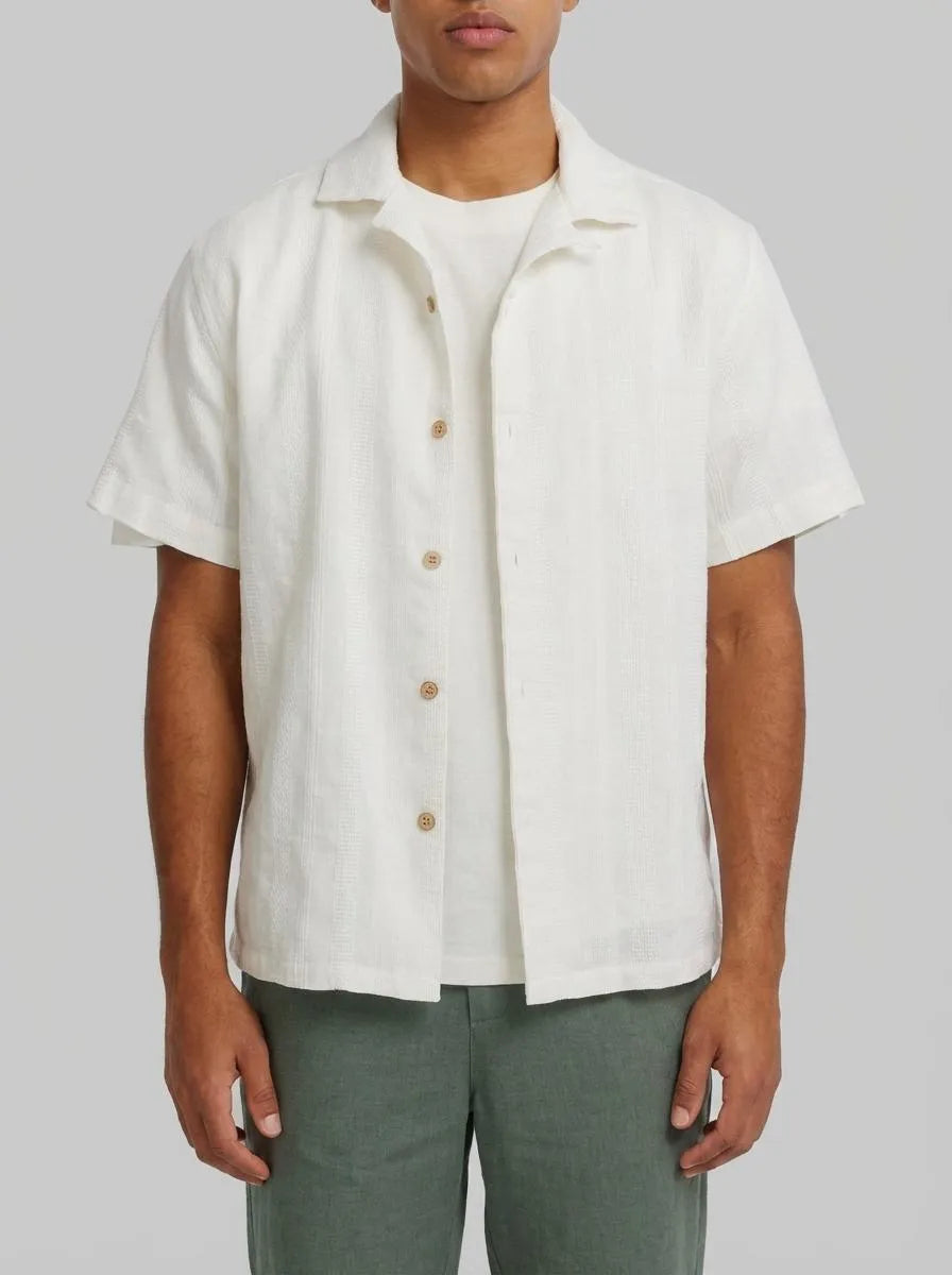 Springfield White Men Jacquard Short Sleeve Bowling Shirt SKU: 0343408_96 Image 00