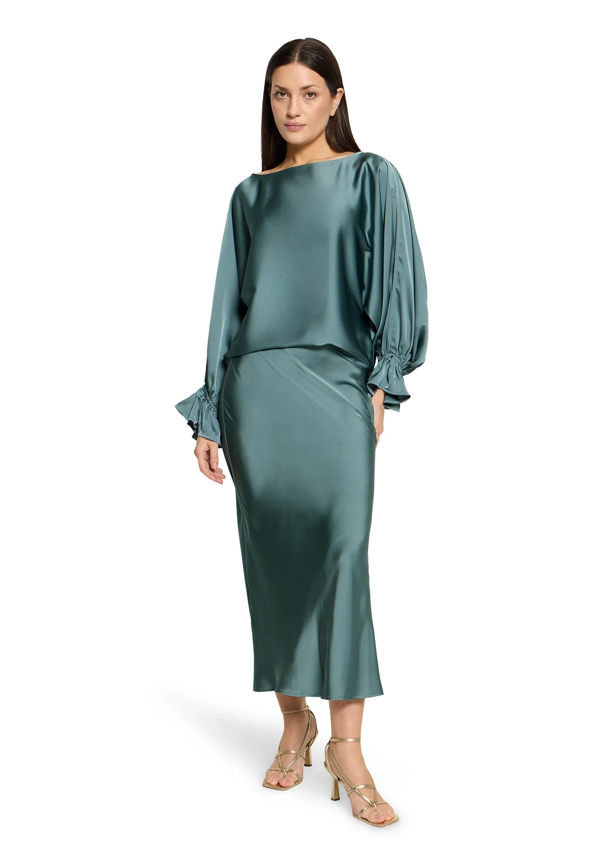 Vera Mont Cloudy Sky Women Satin Blouse with Batwing Sleeves SKU: 0426-4262_5056 Image 02