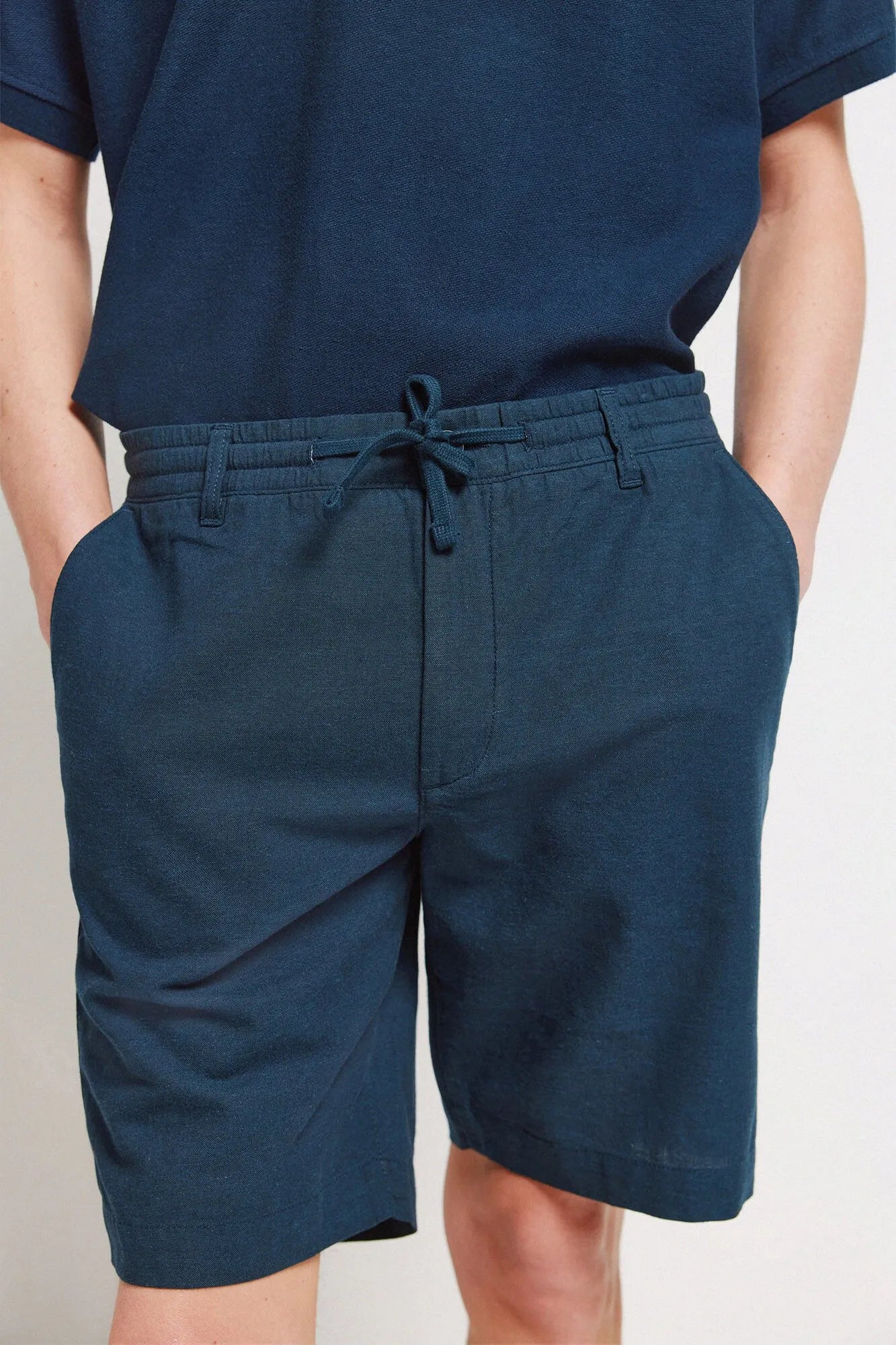 Springfield Blue Men Linen Comfort Slim Fit Bermuda Shorts SKU: 0433667_11 Image 03