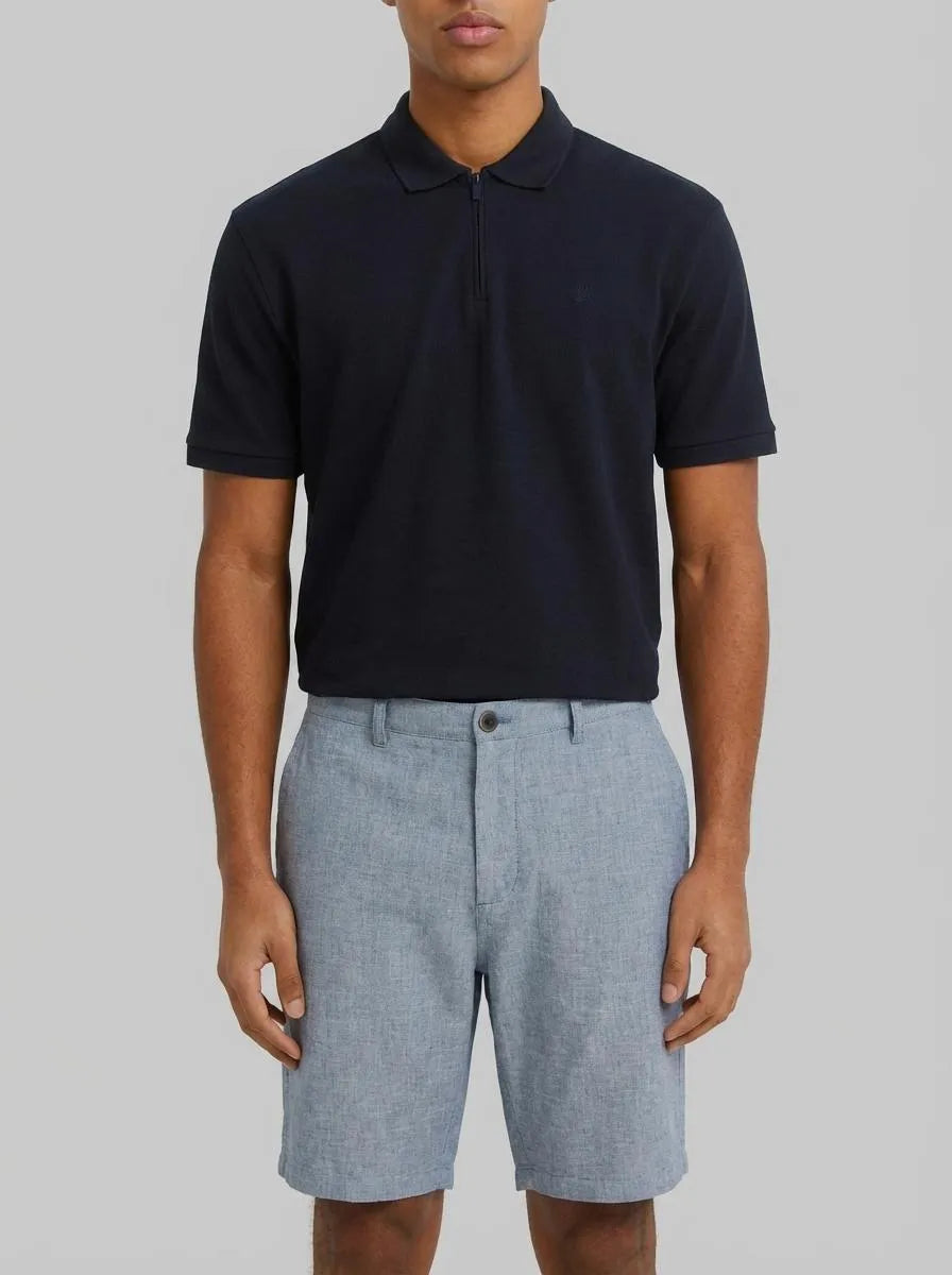 Springfield Blue Men Dobby Linen Comfort Fit Bermuda Shorts SKU: 0433674_17 Image 00