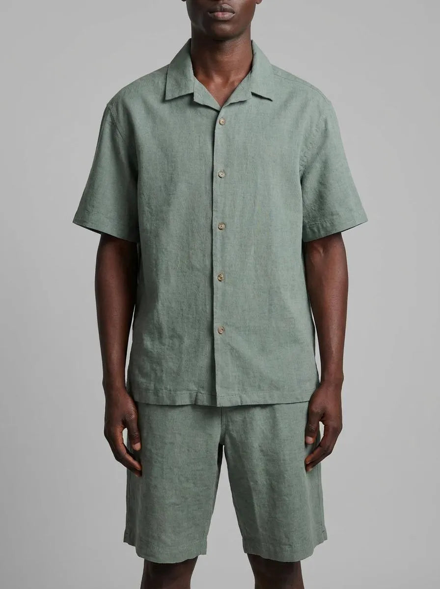Springfield Green Men Linen Relaxed Fit Bermuda Shorts SKU: 0433675_23 Image 00