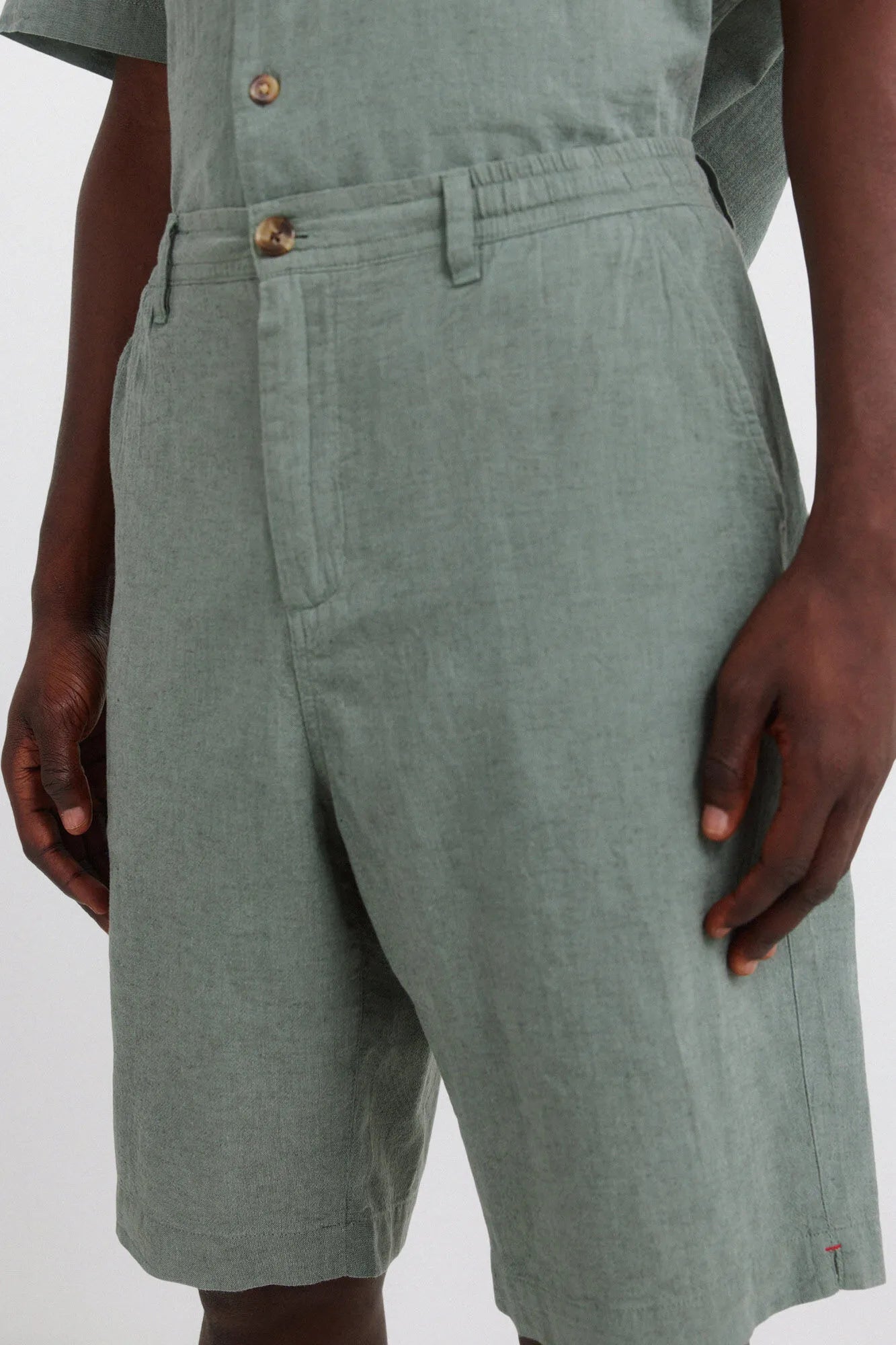 Springfield Green Men Linen Relaxed Fit Bermuda Shorts SKU: 0433675_23 Image 05