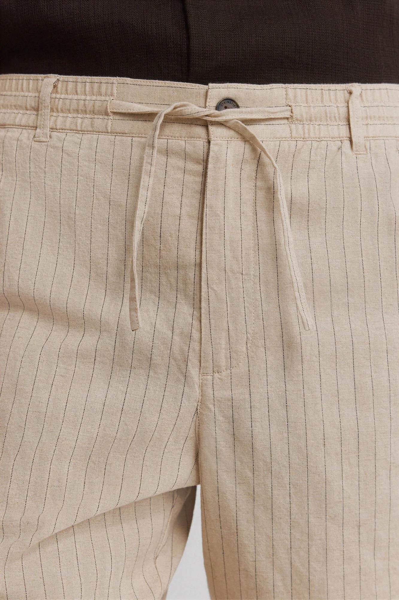 Springfield Beige Men Striped Linen Comfort Slim Fit Bermuda Shorts SKU: 0433677_51 Image 04