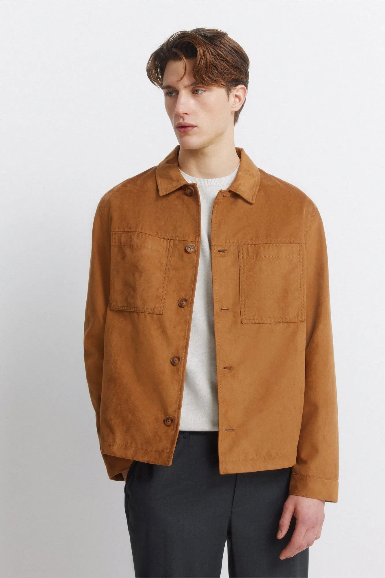 Springfield Brown Men Faux Suede Overshirt SKU: 0483150_33 Image 02