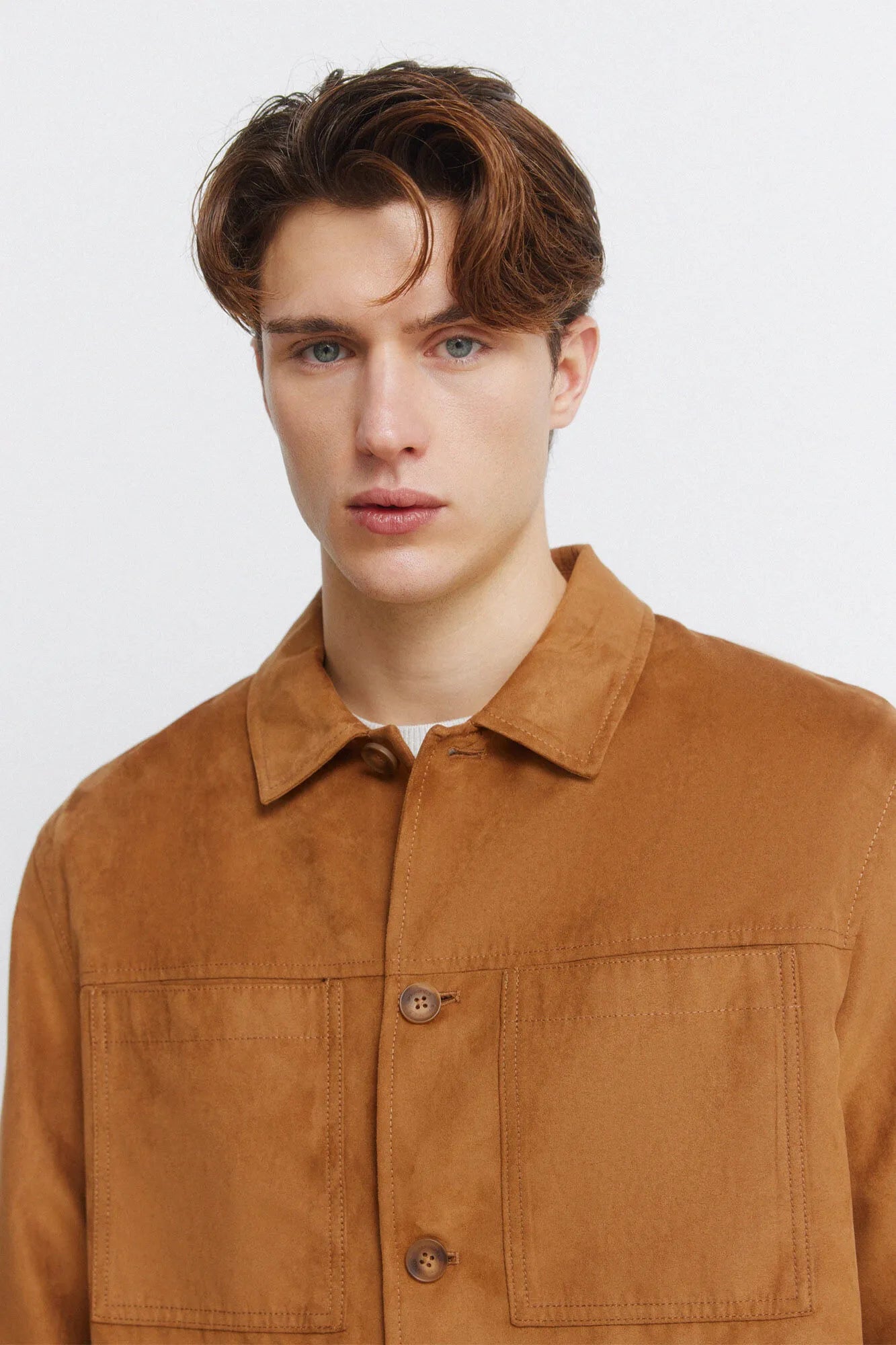 Springfield Brown Men Faux Suede Overshirt SKU: 0483150_33 Image 03