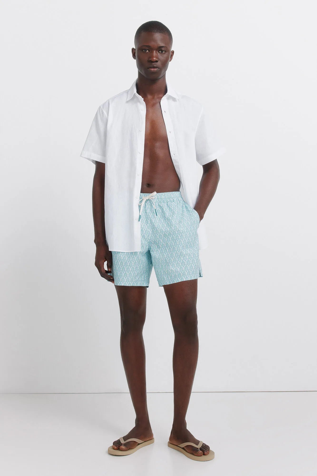 Springfield Blue Men Printed Leaf Swimwear SKU: 0593925_82 Image 01