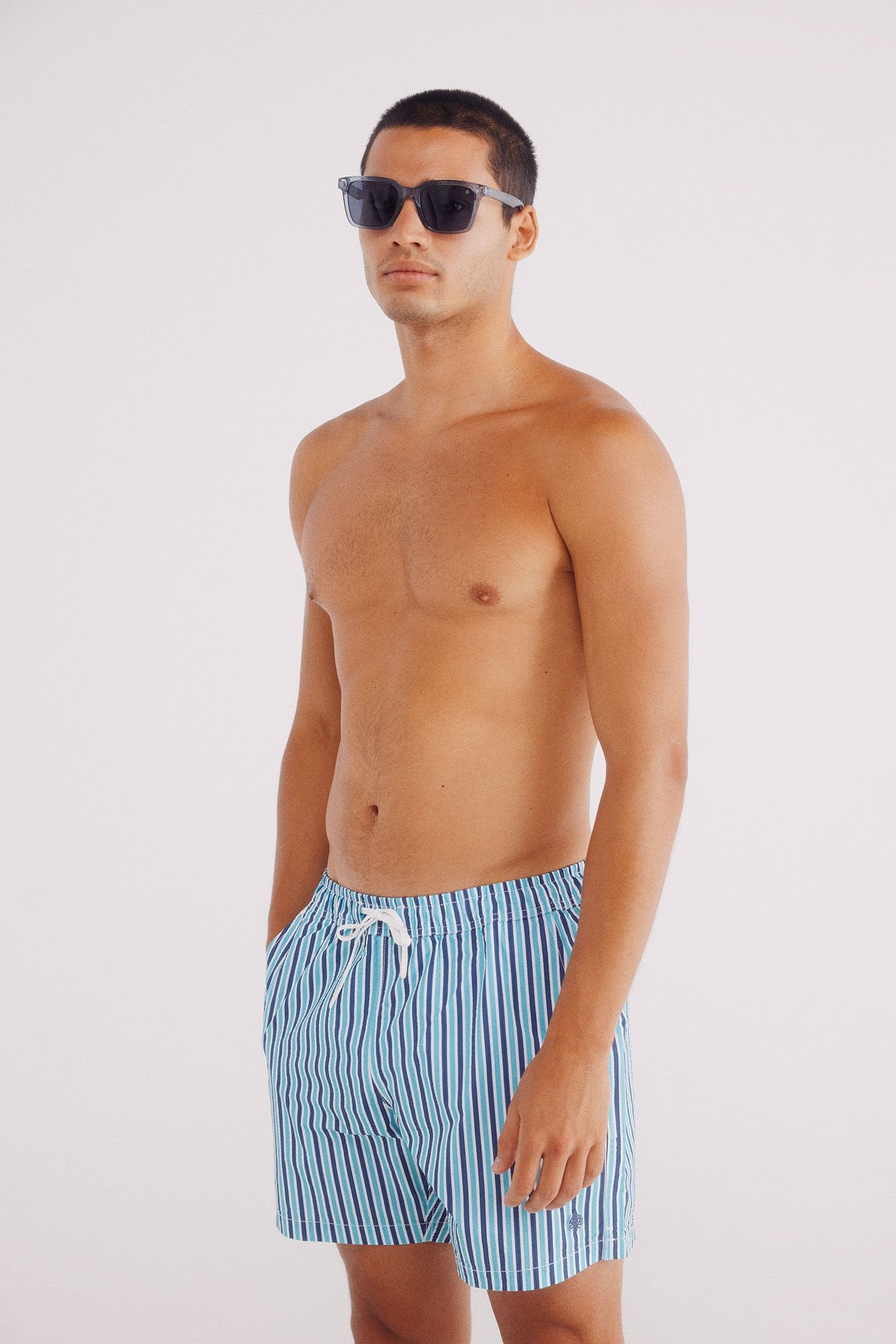 Springfield_Striped Print Seersucker Swim Shorts_0599357_82_03