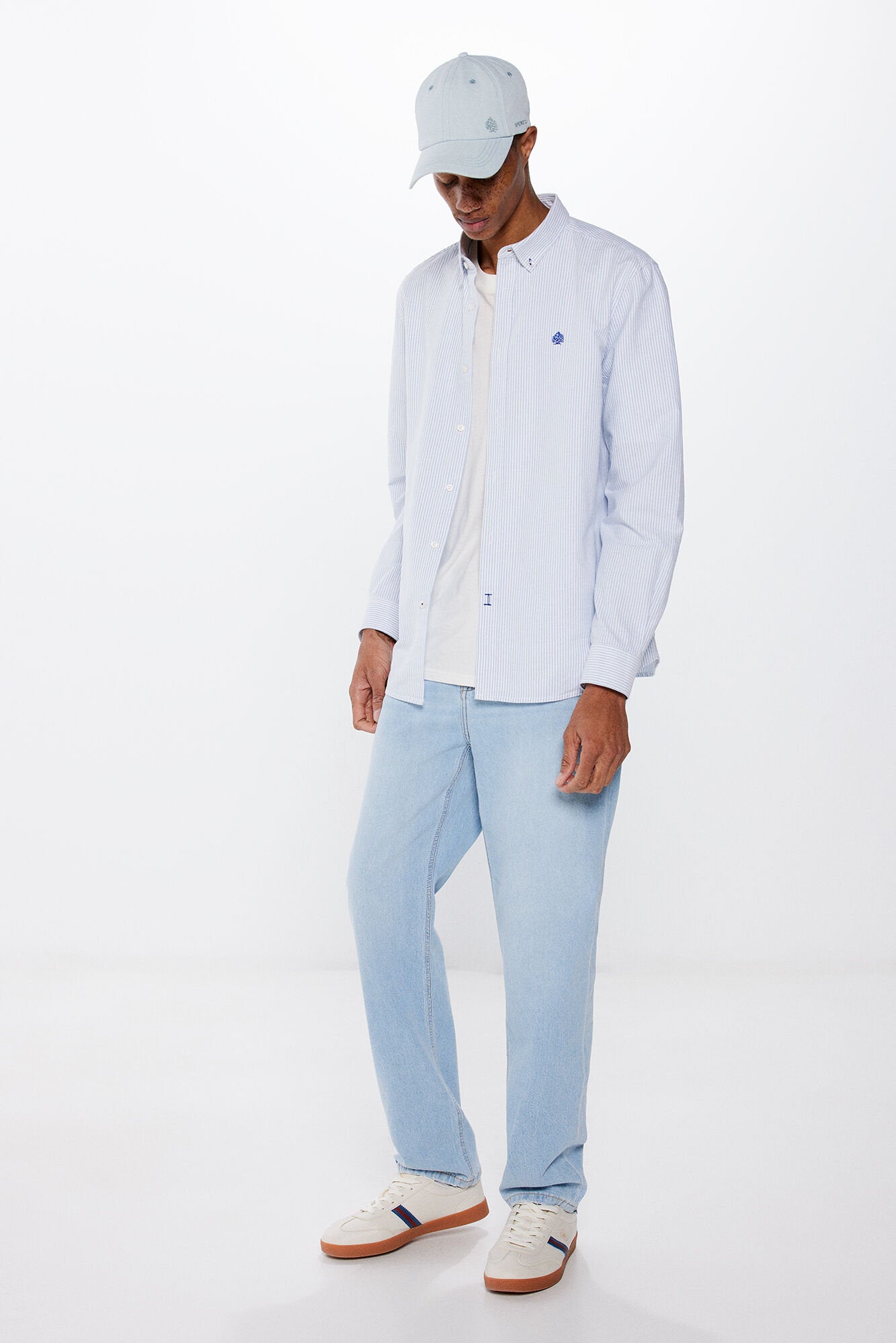 Striped Button Down Shirt With Logo_0947622_18_04