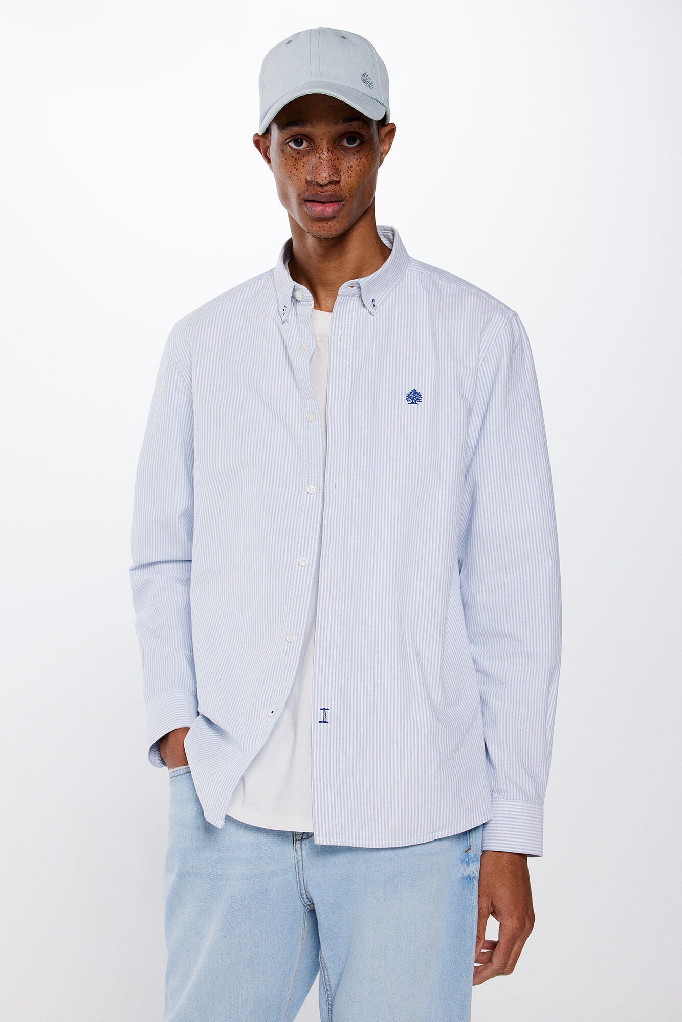 Striped Button Down Shirt With Logo_0947622_18_07