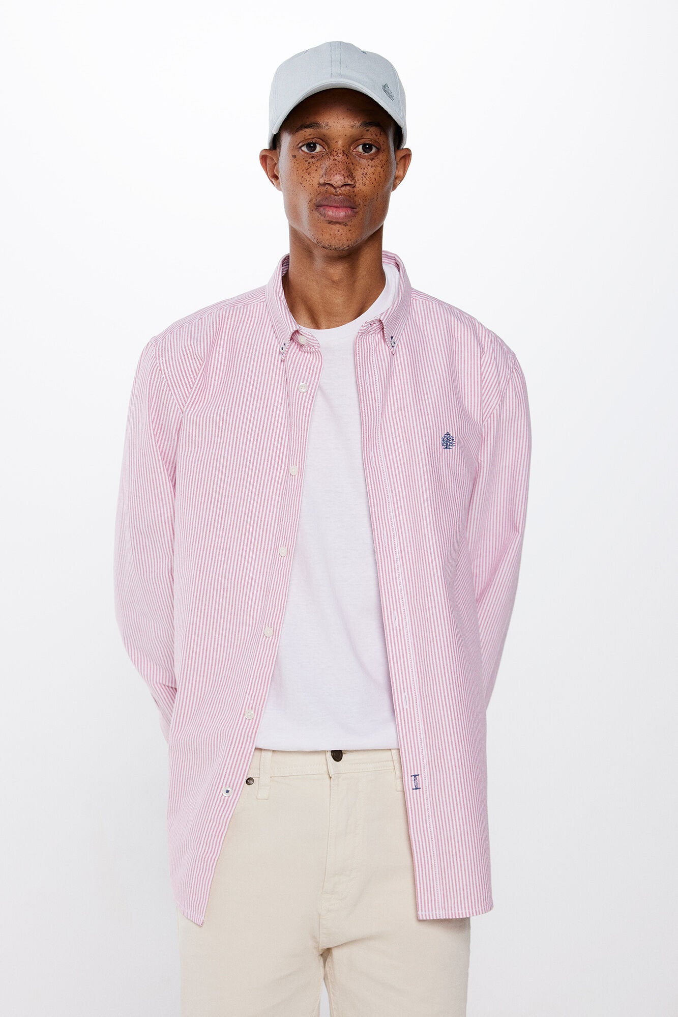 Striped Button Down Shirt With Logo_0947622_61_01