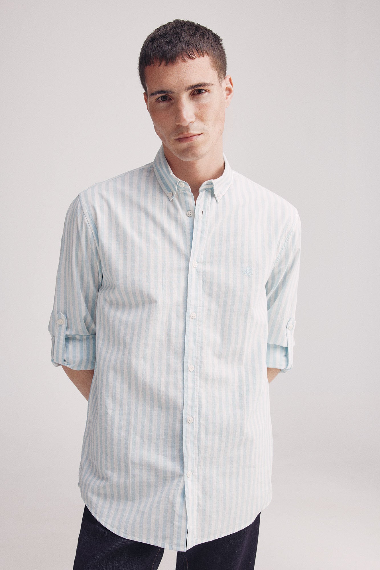 Springfield_Slub Cotton Striped Shirt_0949534_18_01