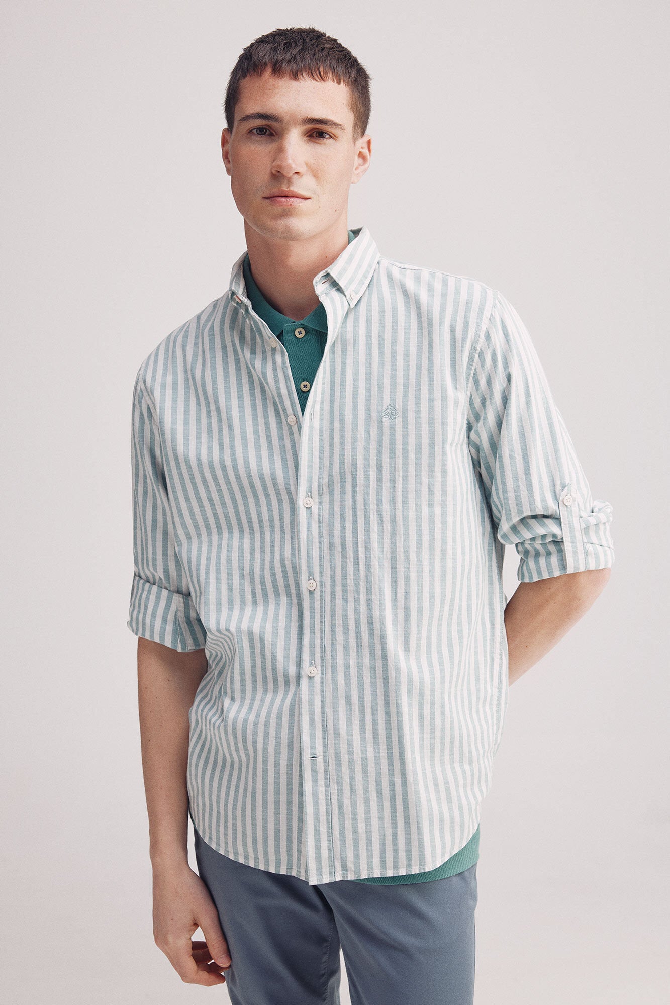 Springfield_Slub Cotton Striped Shirt_0949534_27_01