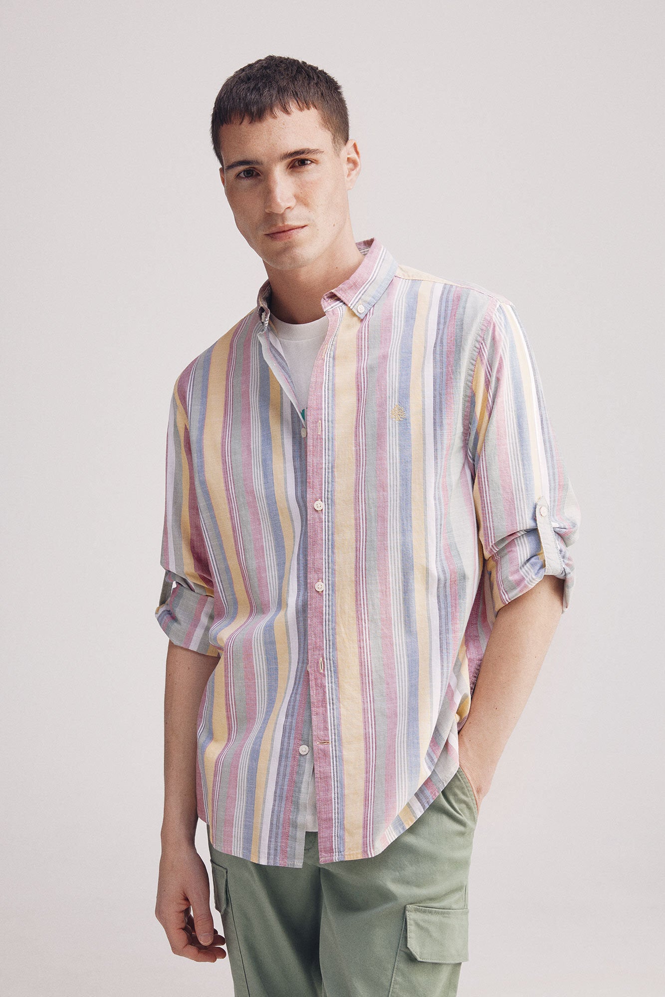 Springfield_Slub Cotton Striped Shirt_0949536_05_01