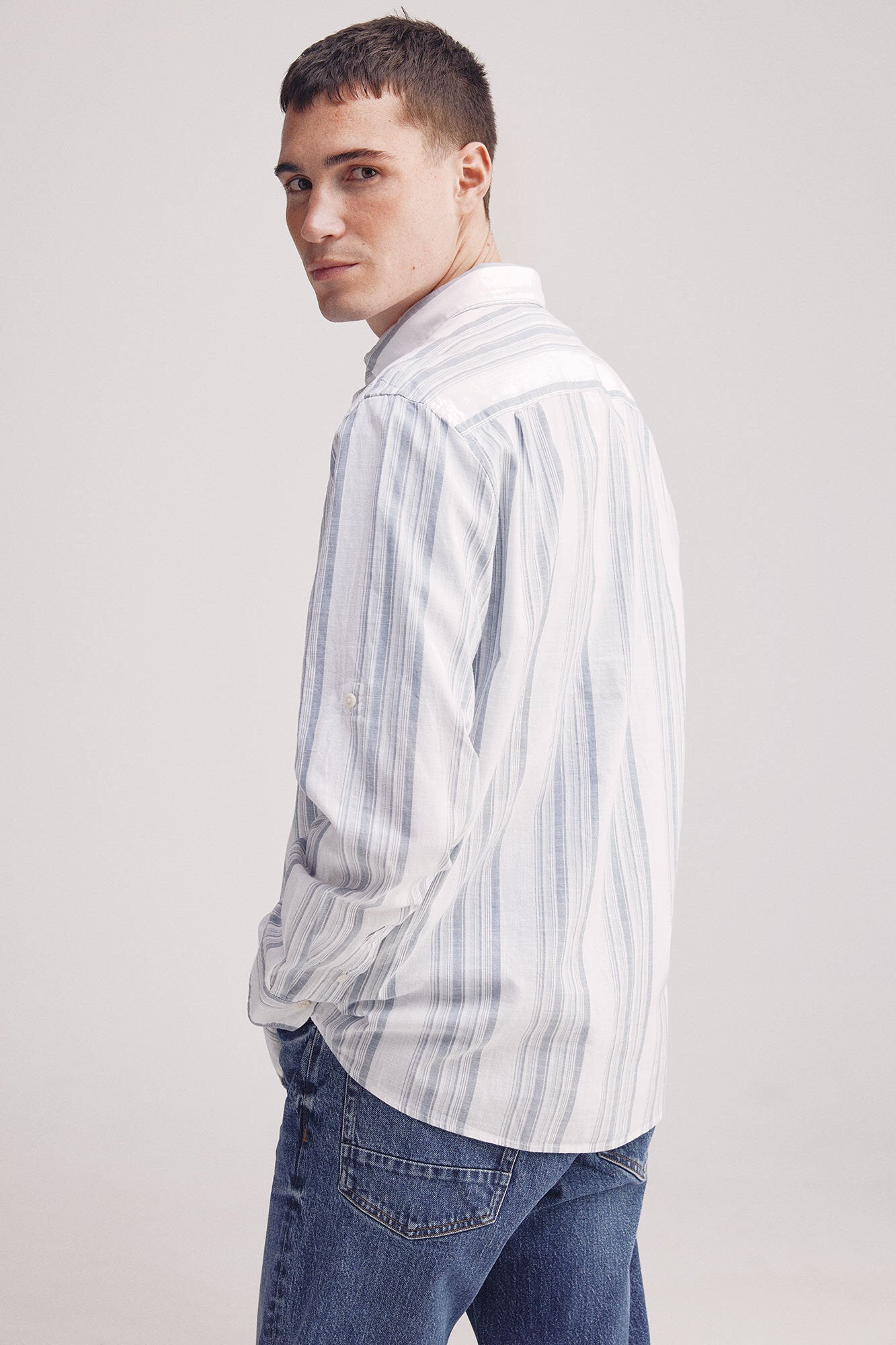 Springfield_Slub Cotton Striped Shirt_0949536_15_02