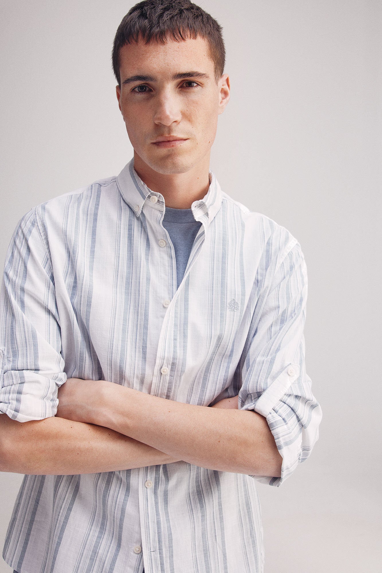 Springfield_Slub Cotton Striped Shirt_0949536_15_03