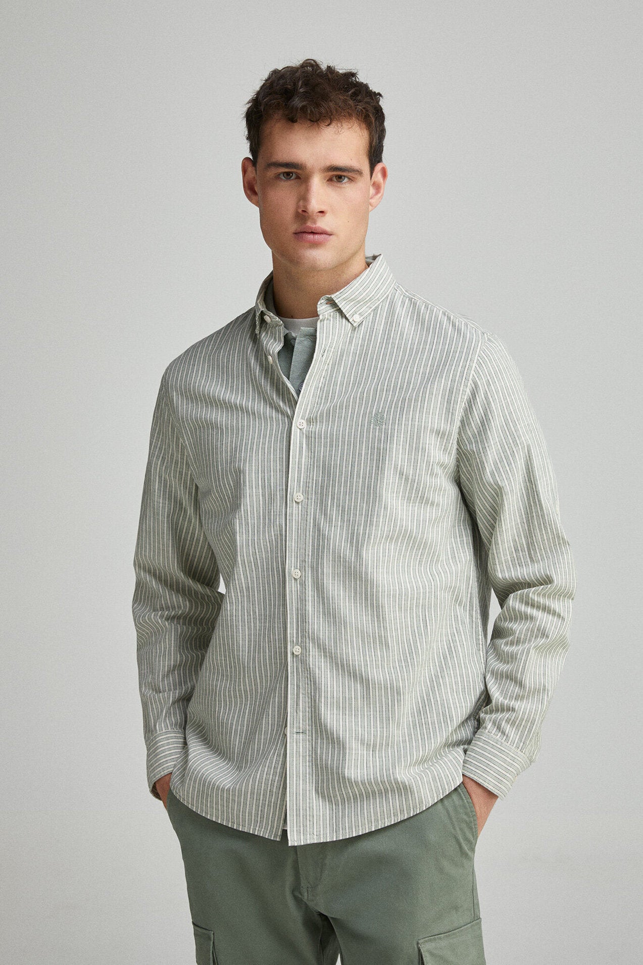 Springfield_Slub Cotton Striped Shirt_0949536_23_01