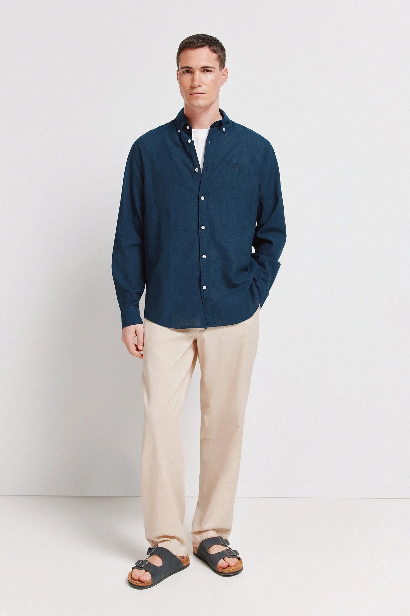 Springfield Blue Men Linen Shirt SKU: 0993387_11 Image 02
