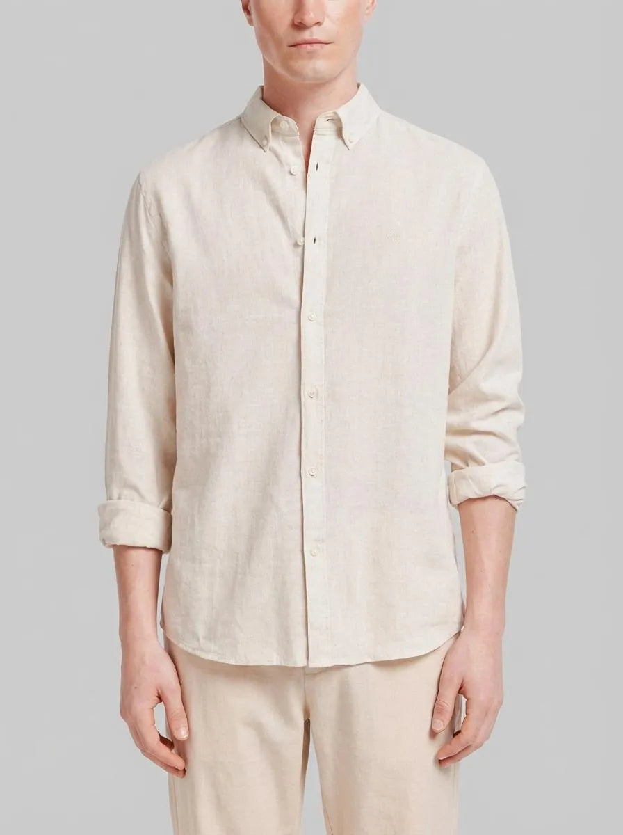 Springfield Beige Men Linen Shirt SKU: 0993387_51 Image 00