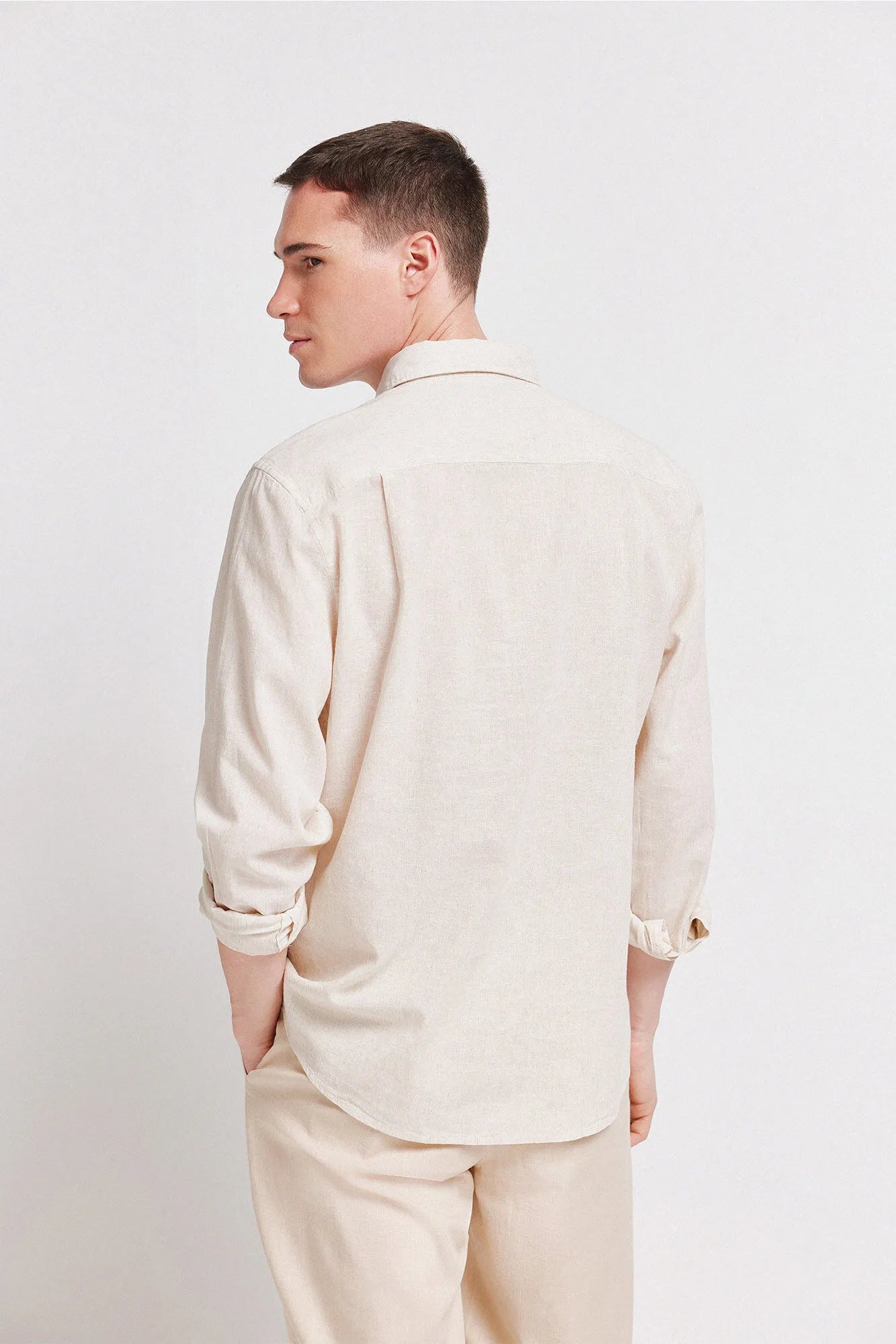 Springfield Beige Men Linen Shirt SKU: 0993387_51 Image 04