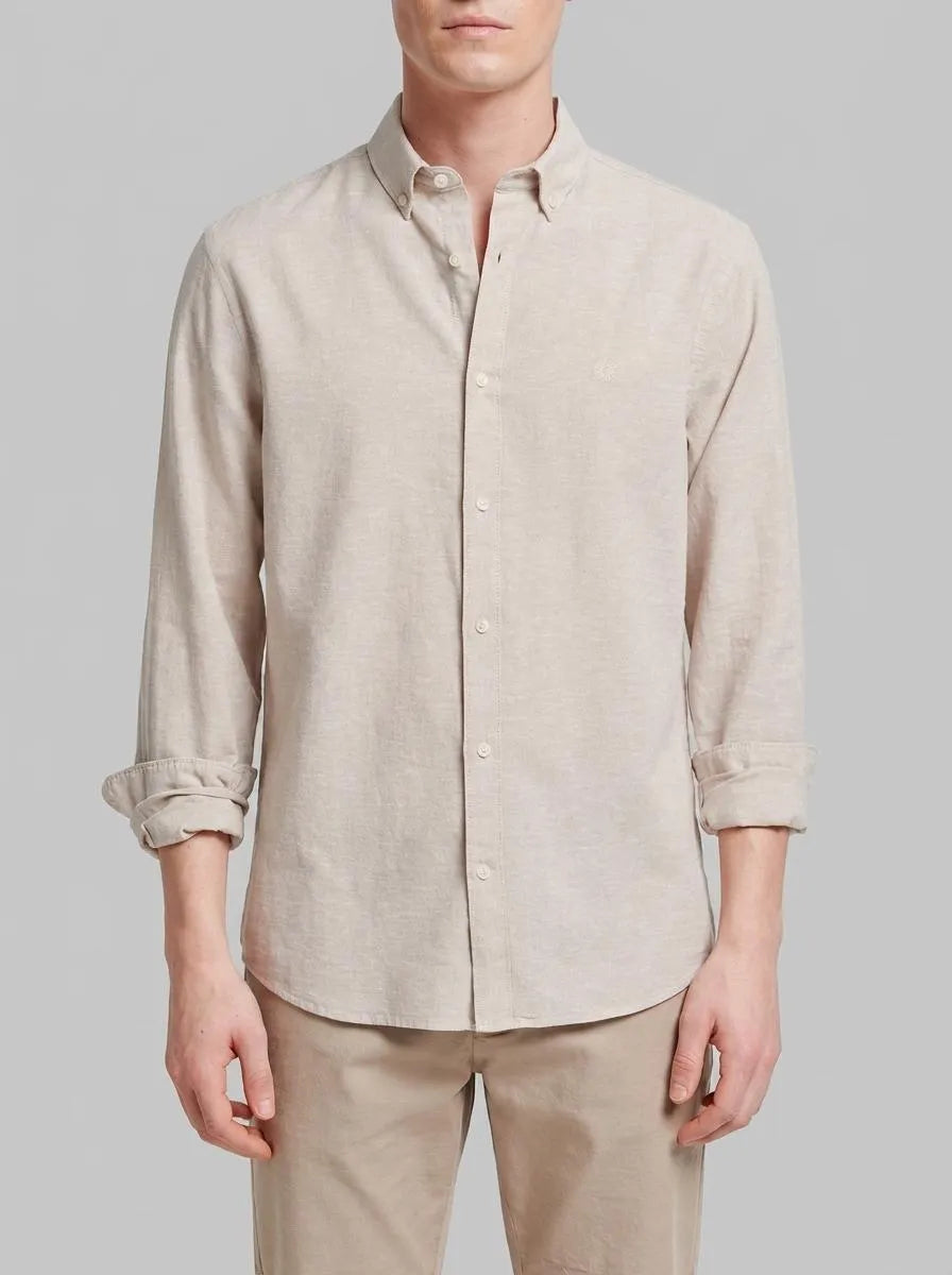Springfield Beige Men Linen Shirt SKU: 0993388_52 Image 00