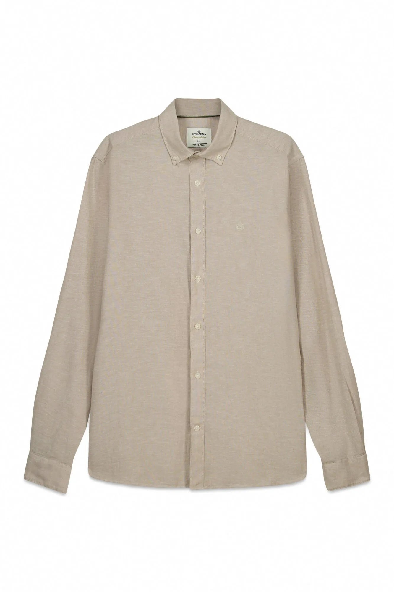 Springfield Beige Men Linen Shirt SKU: 0993388_52 Image 04