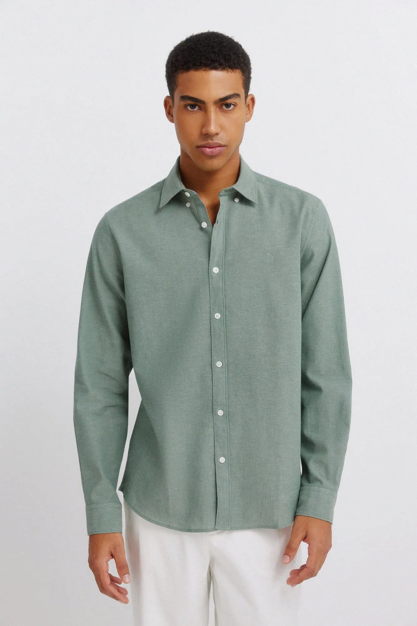 Springfield Green Men Linen Shirt SKU: 0993395_26 Image 01