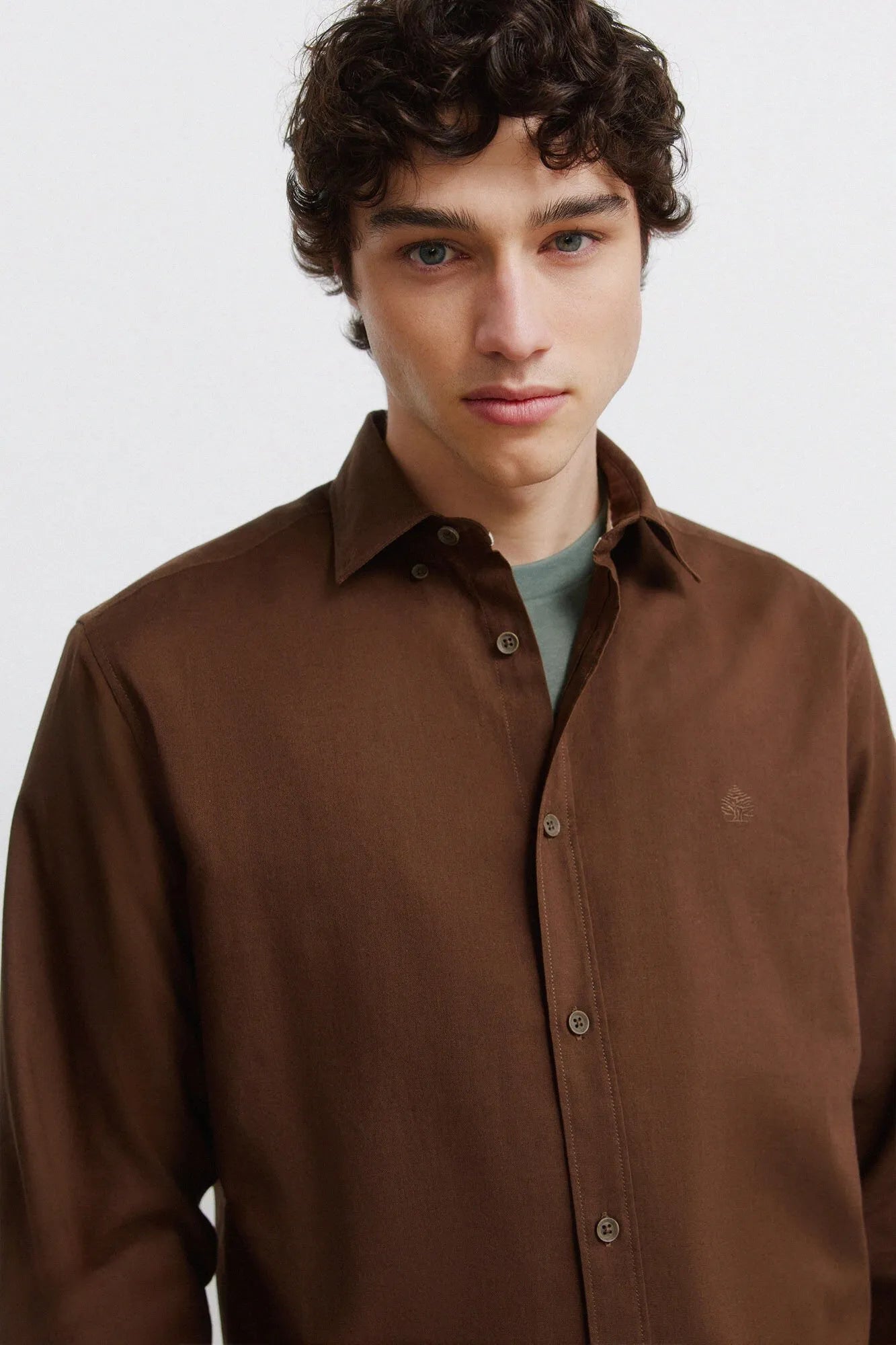 Springfield Beige Men Linen Shirt SKU: 0993397_37 Image 02