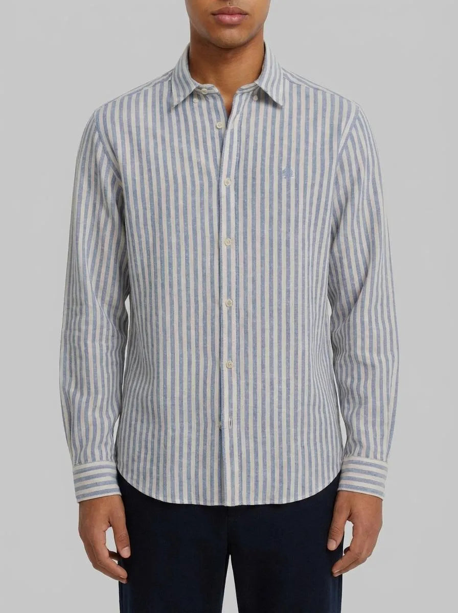 Springfield Blue Men Striped Linen Shirt SKU: 0993399_12 Image 00