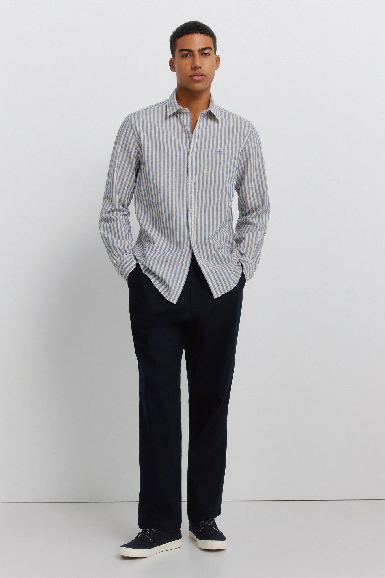 Springfield Blue Men Striped Linen Shirt SKU: 0993399_12 Image 03