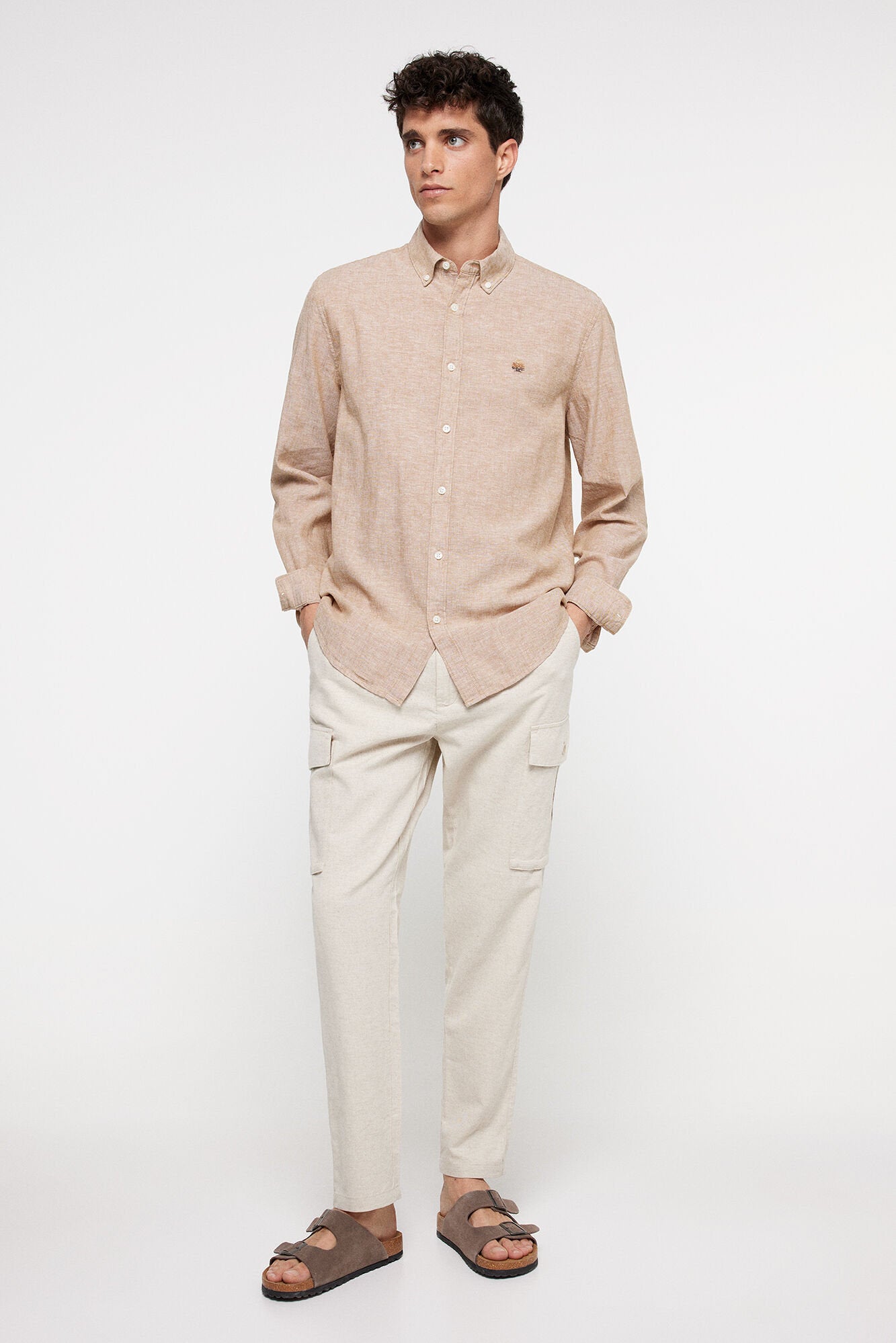 Linen Blend Button Down Shirt_0997752_34_04