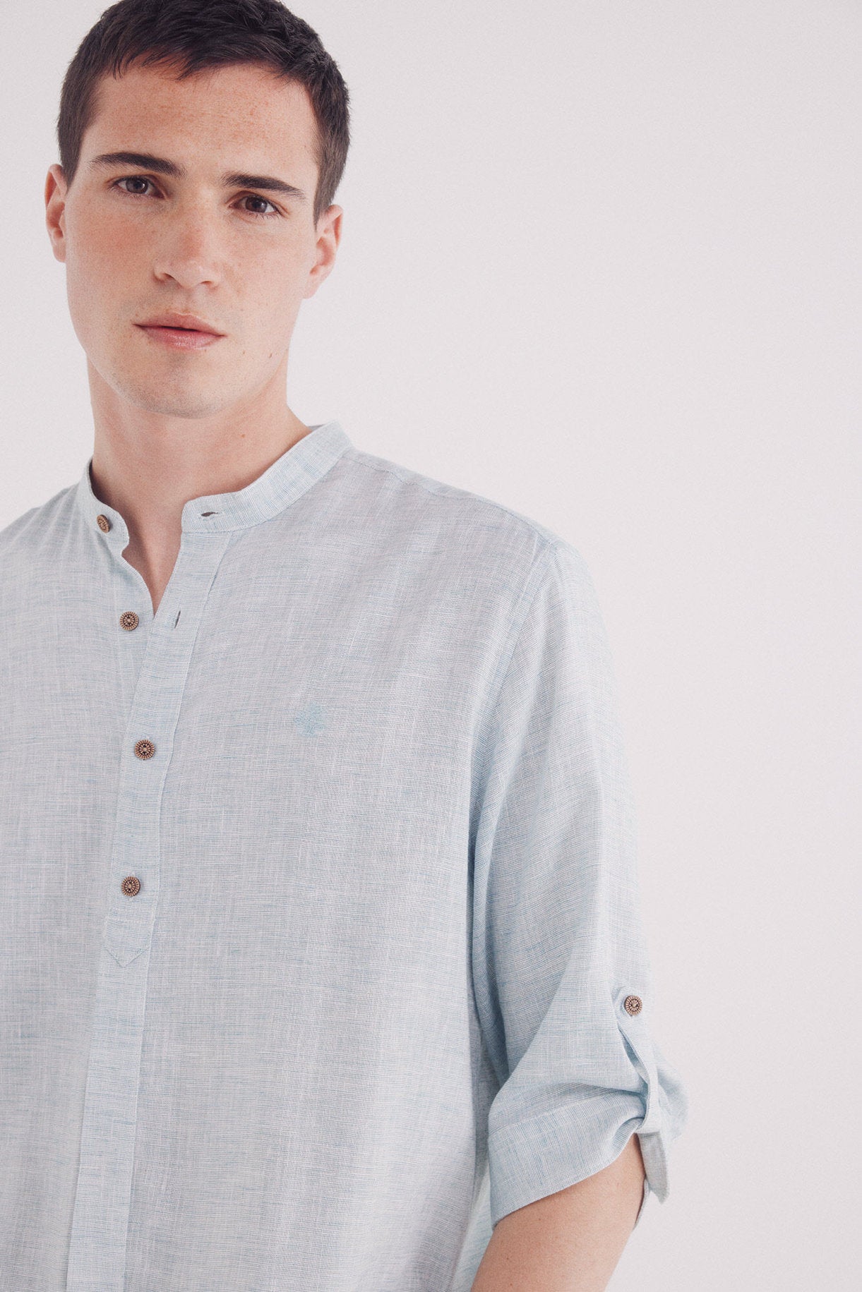 Springfield_3/4 Linen Viscose Mao Shirt_0999064_27_02