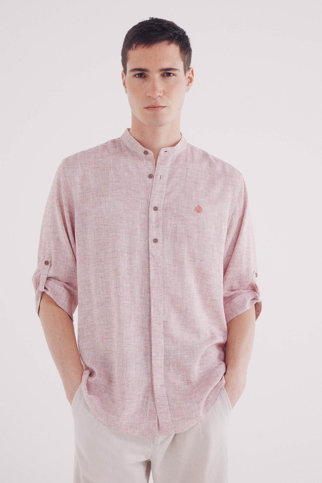 Springfield_3/4 Linen Viscose Mao Shirt_0999064_62_01