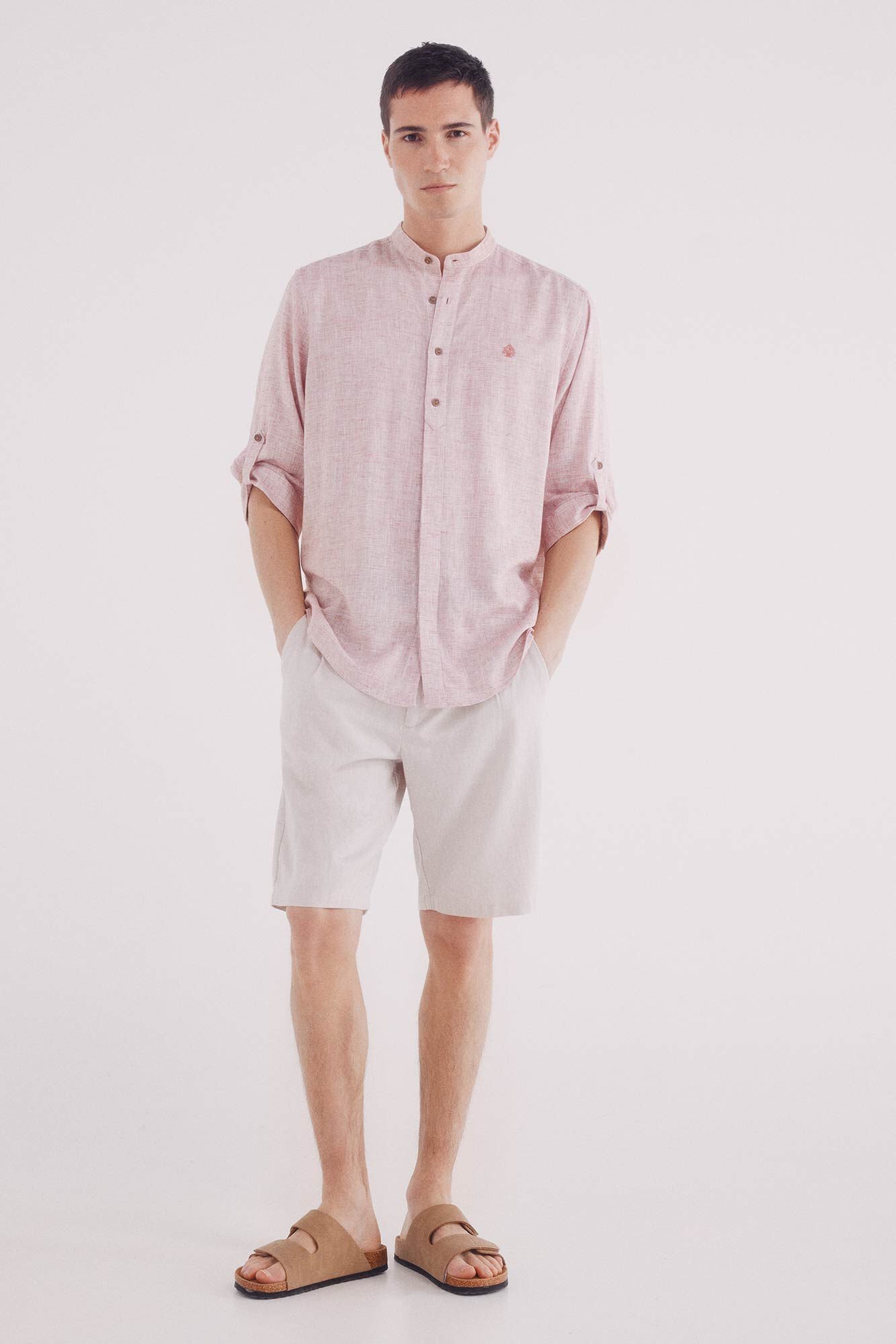 Springfield_3/4 Linen Viscose Mao Shirt_0999064_62_03