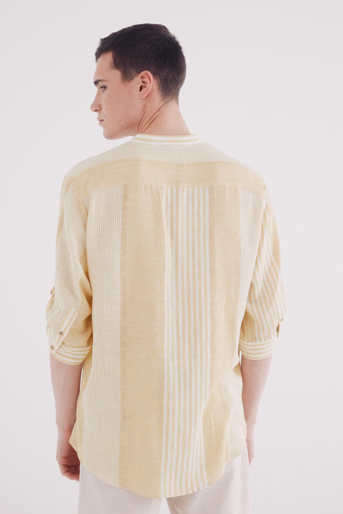 Springfield_Mao Shirt 3/4 Linen Viscose Striped_0999065_05_04