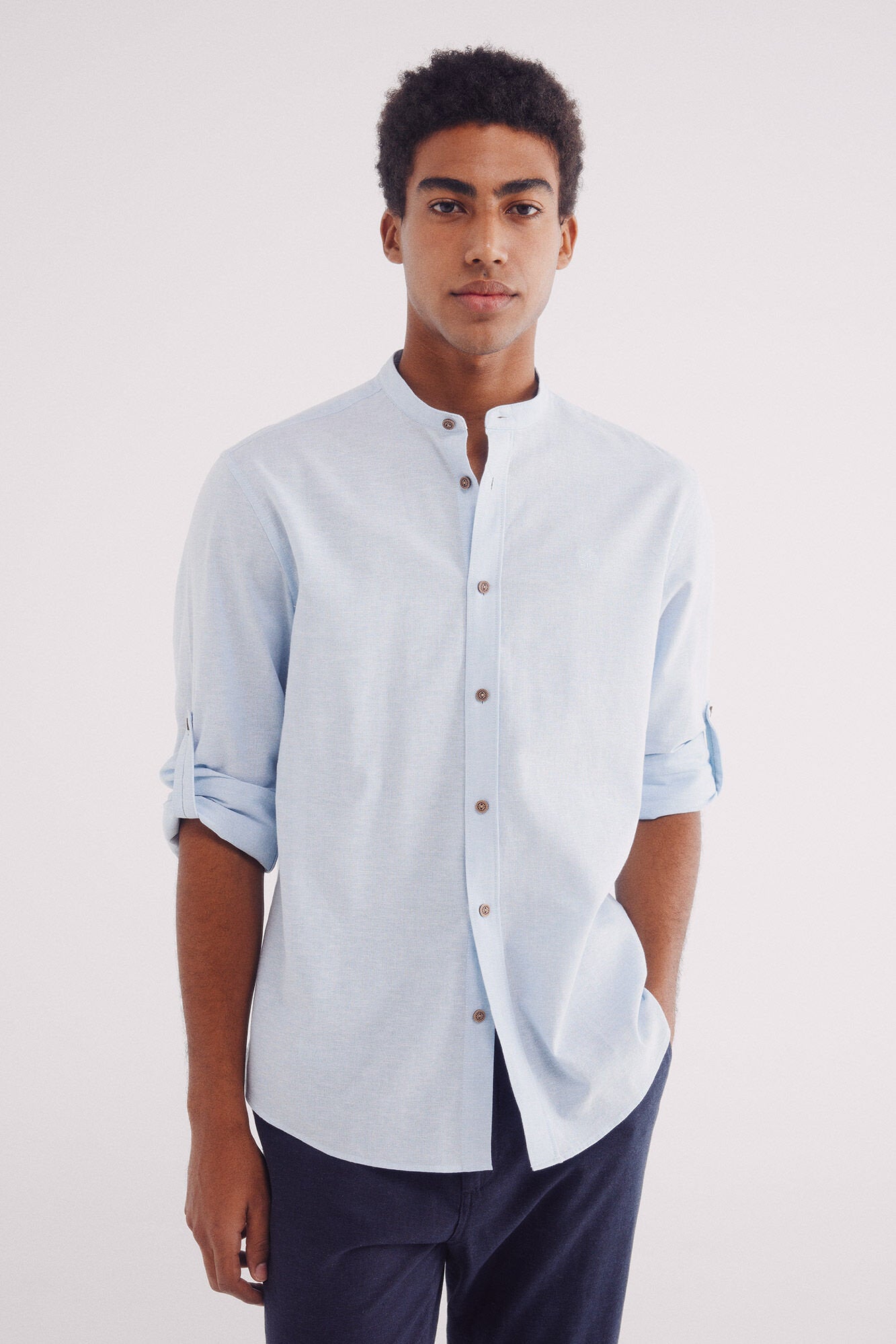 Springfield_Linen Shirt with Mandarin Collar_0999066_19_01