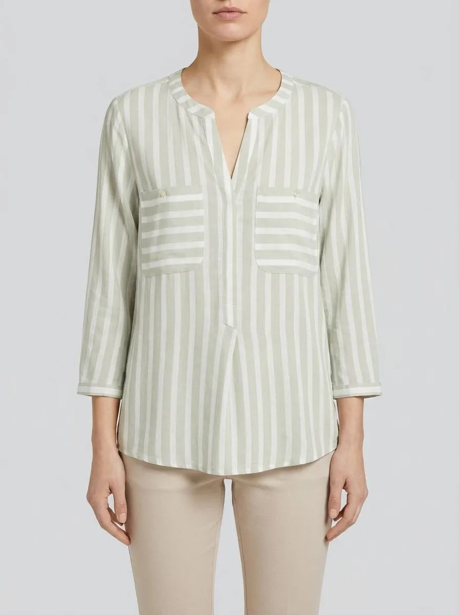Tom Tailor Green Offwhite Stripe Women Striped Blouse SKU: 1016190_34820 Image 00