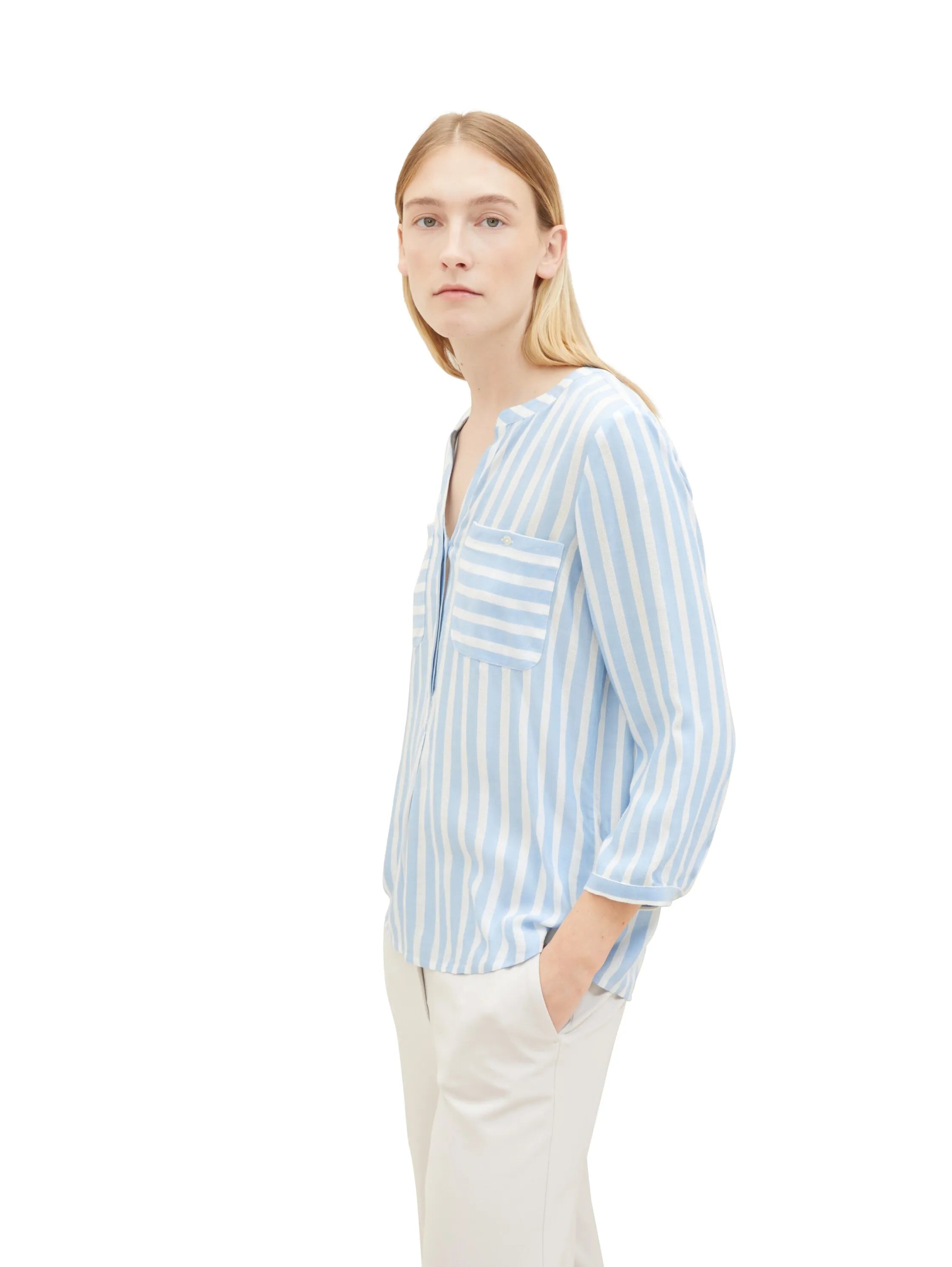 Tom Tailor Offwhite Blue Vertical Stripe Women Striped Blouse SKU: 1016190_35221 Image 02