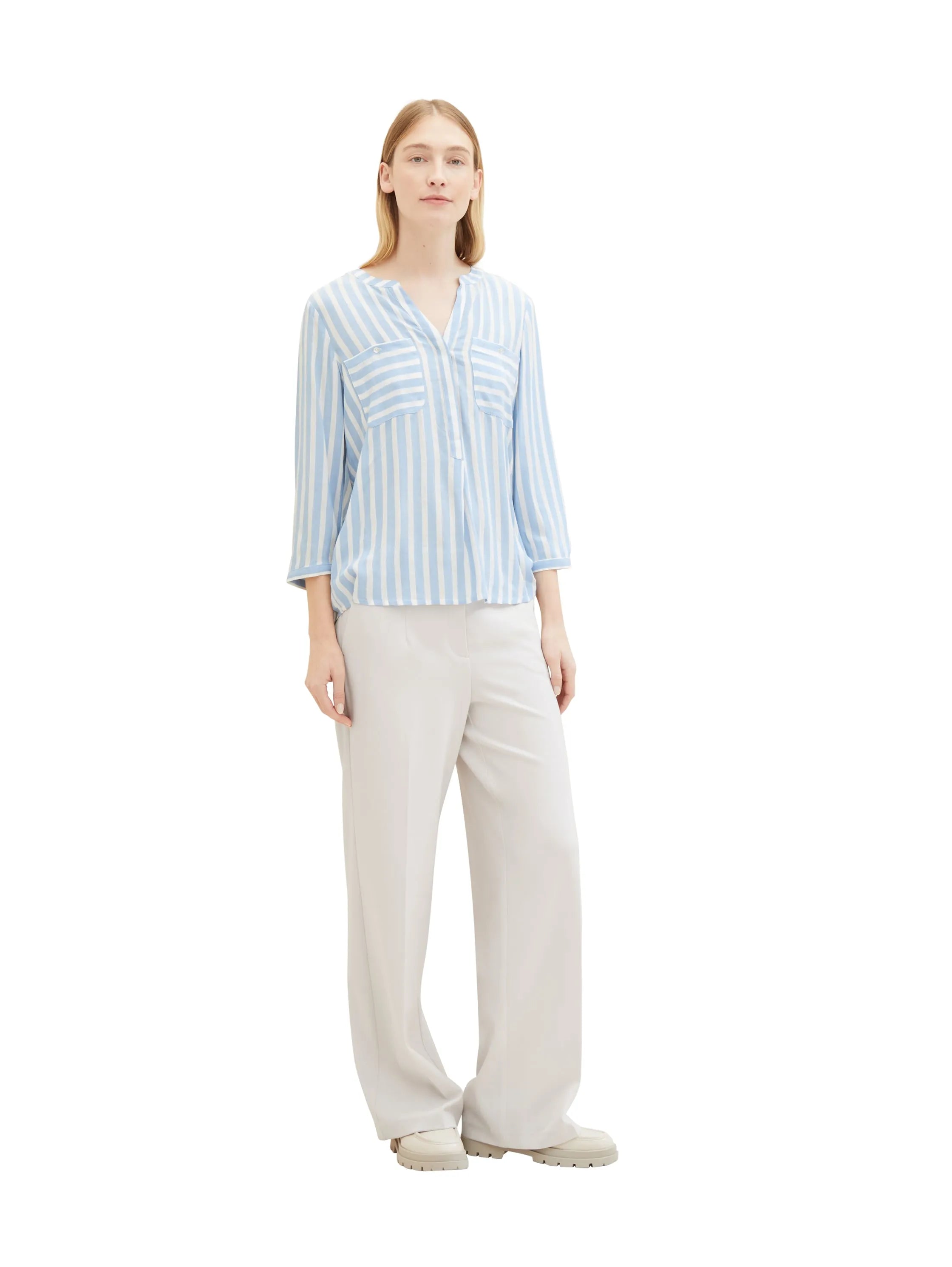 Tom Tailor Offwhite Blue Vertical Stripe Women Striped Blouse SKU: 1016190_35221 Image 03