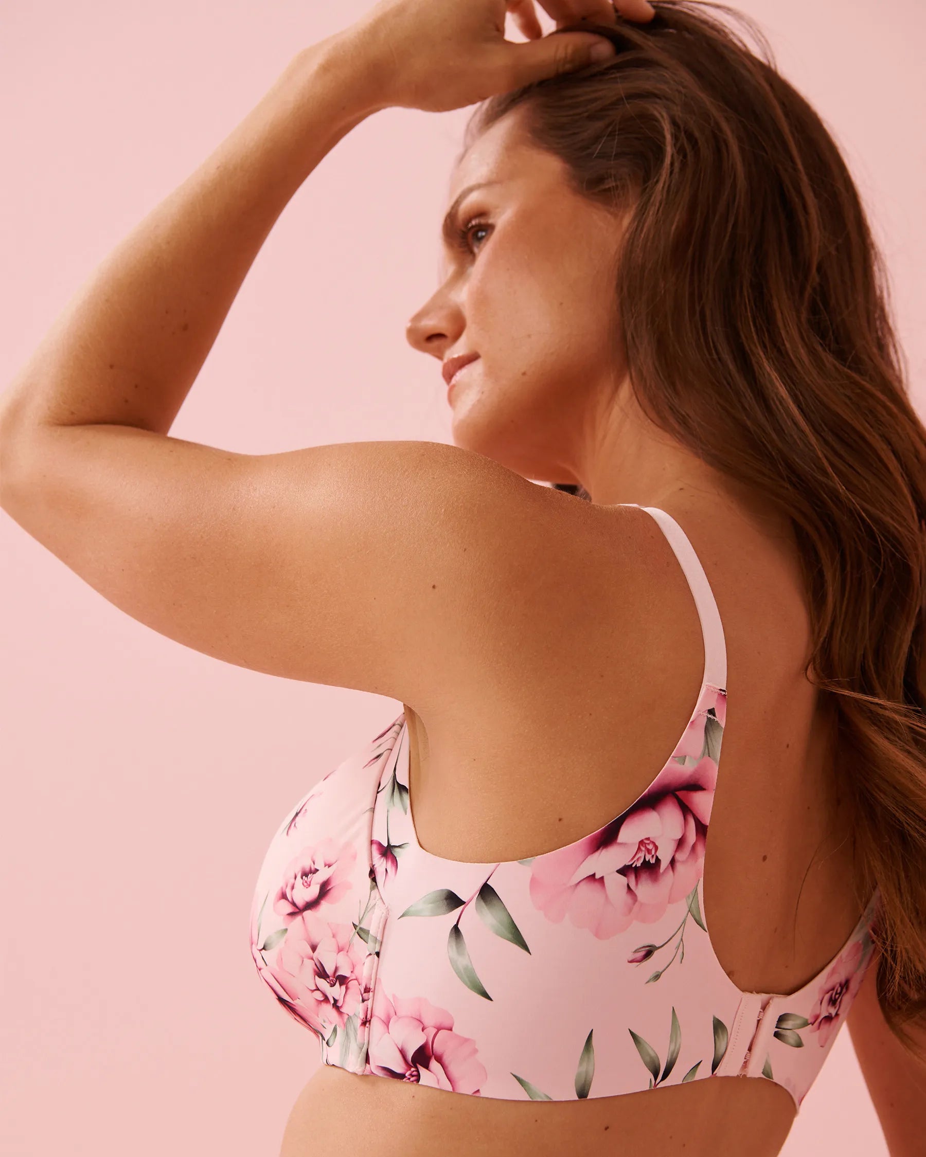 La Vie en Rose Pink Flowers Women Lightly Lined Wireless Sleek Back Bra in Different Cup Sizes SKU: 10200568_P60446 Image 03